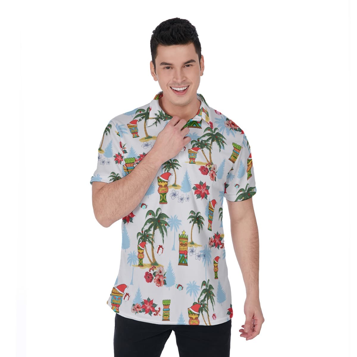 Christmas Tiki Hawaiin Polo Shirt For Men (4)