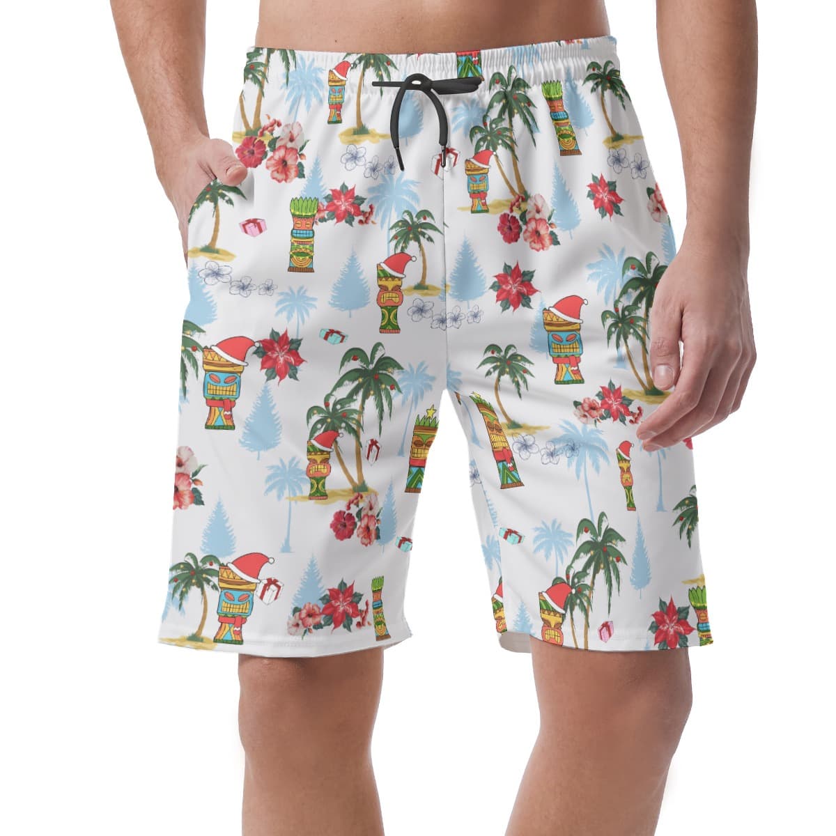 Christmas Tiki White Aloha Beach Shorts For Men (3)