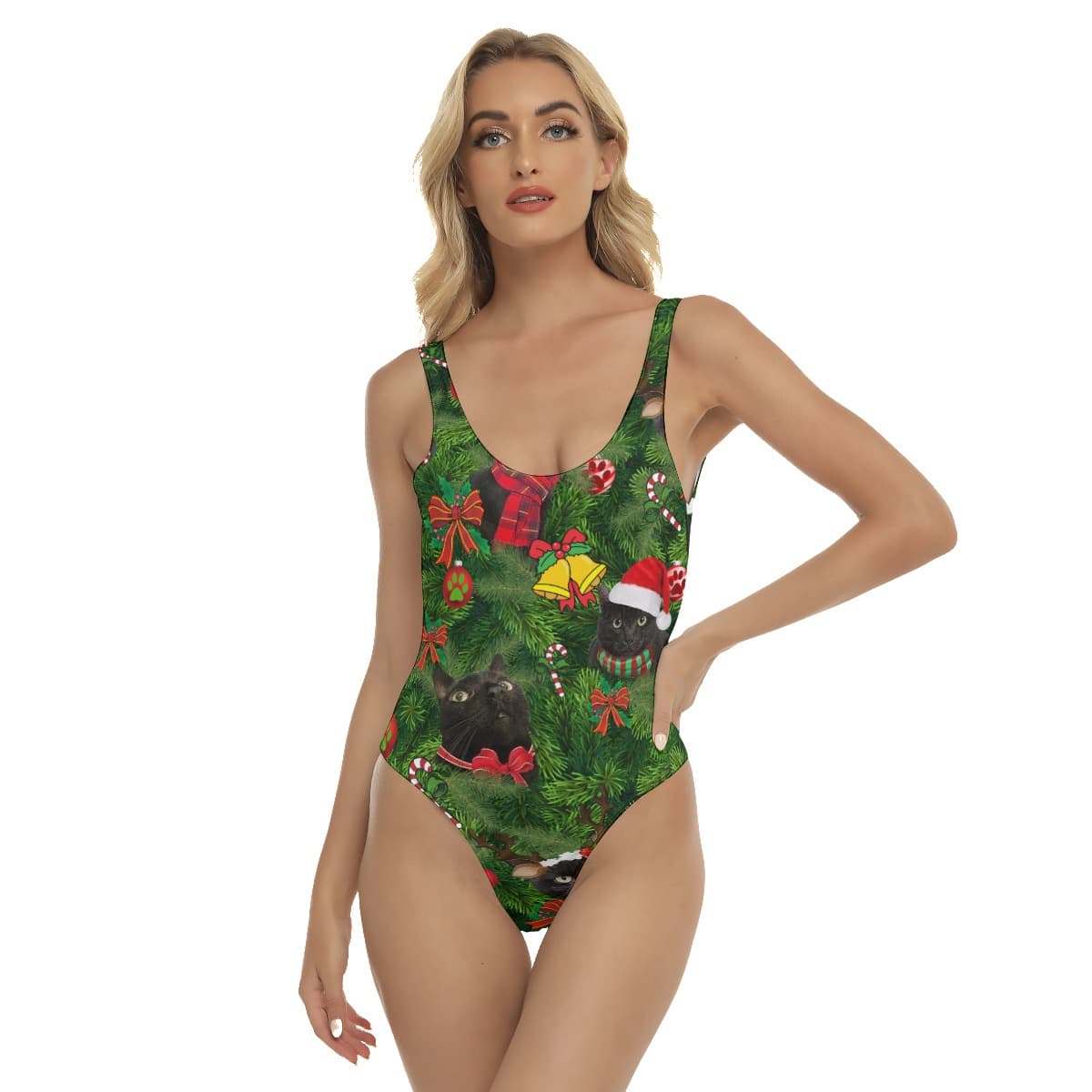 Cute Black Cat Christmas Swimsuit For Women (1)