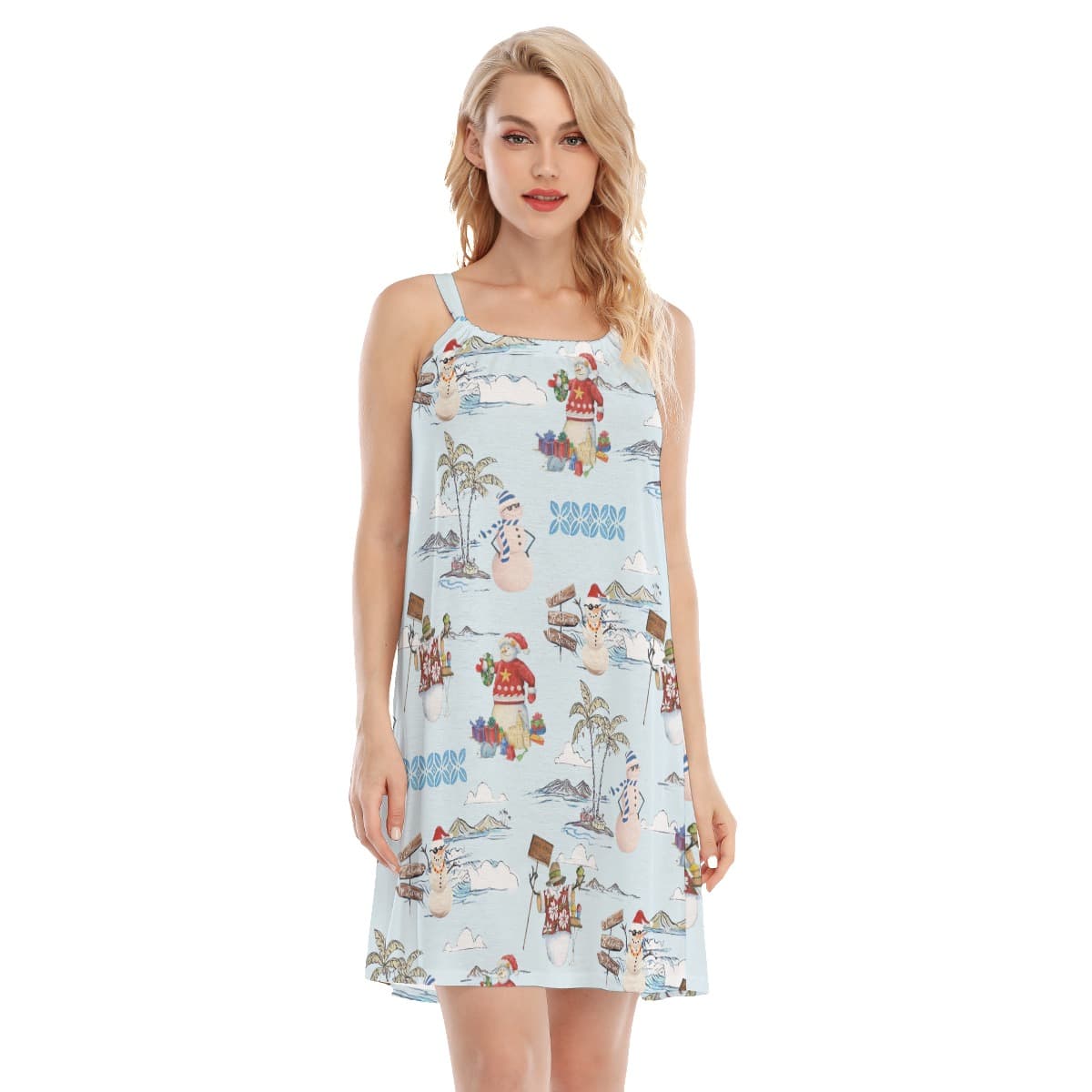 Cute Christmas Snowman Cami Dress For Women (4)
