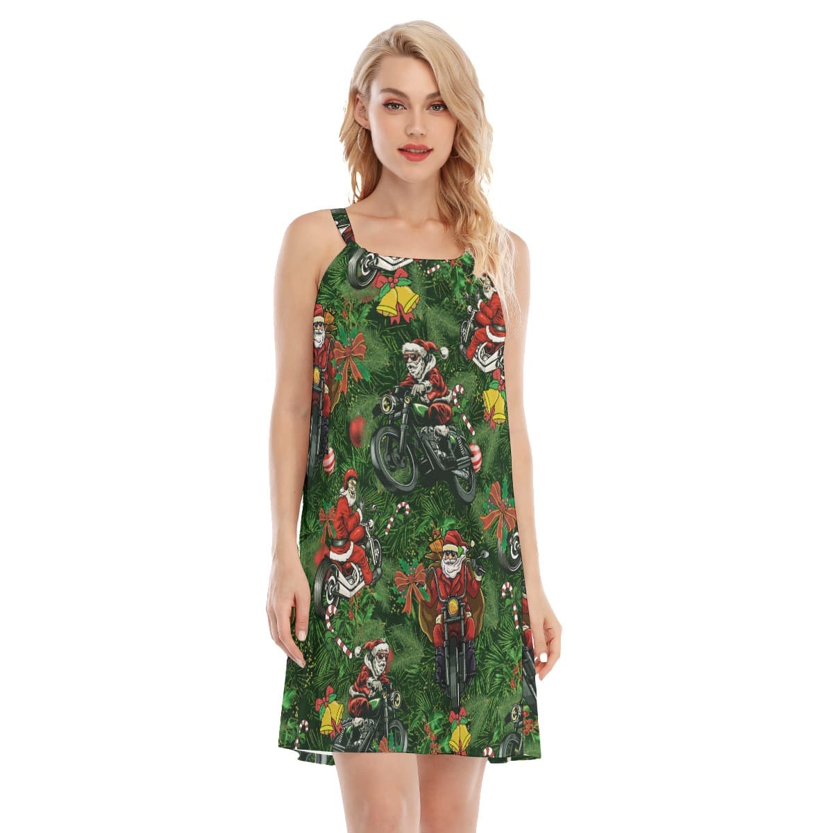 Funny Santa Biker Hawaiian Cami Dress For Women (2)