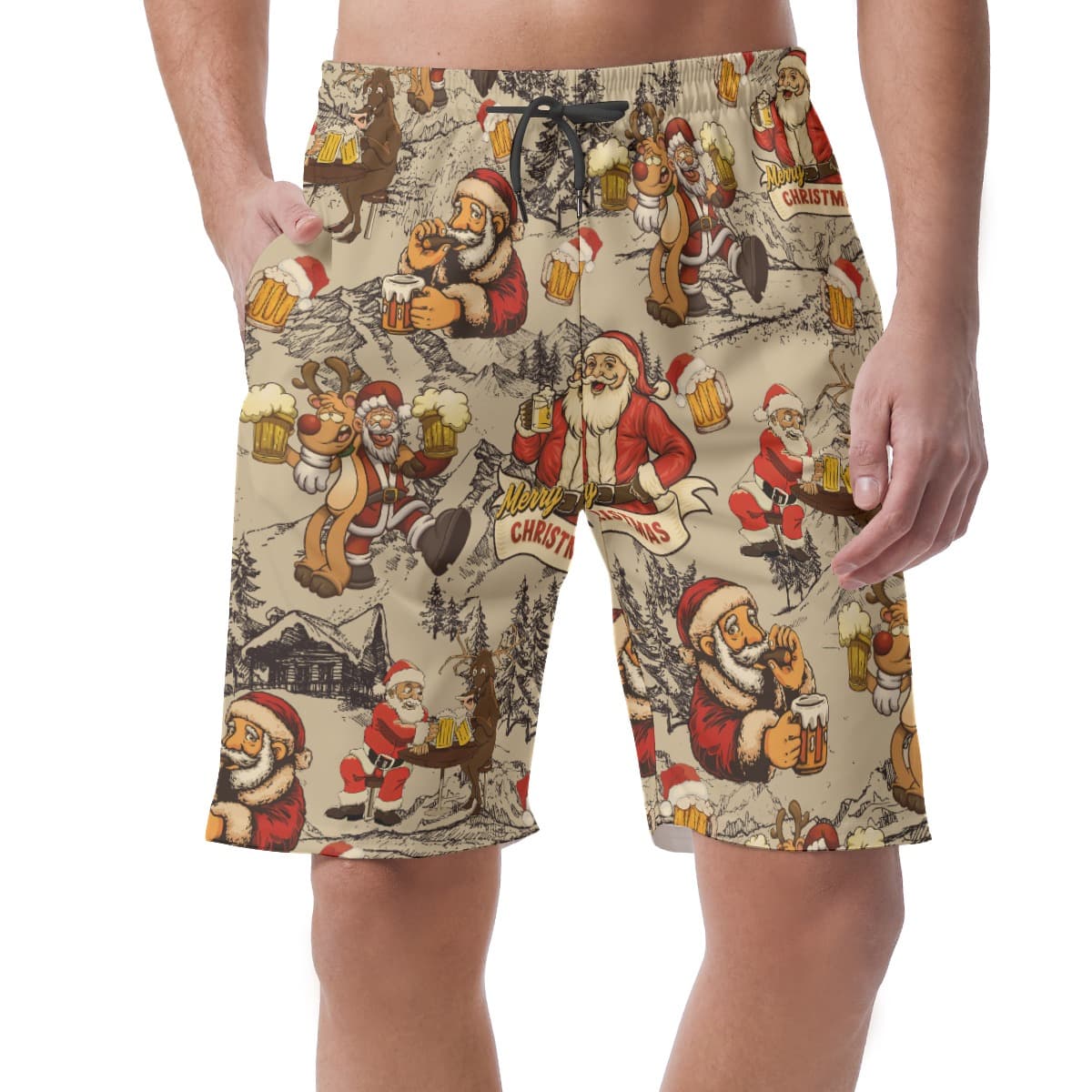 Funny Santa Claus Drinking Beer Hawaiian Beach Shorts For Men (4)