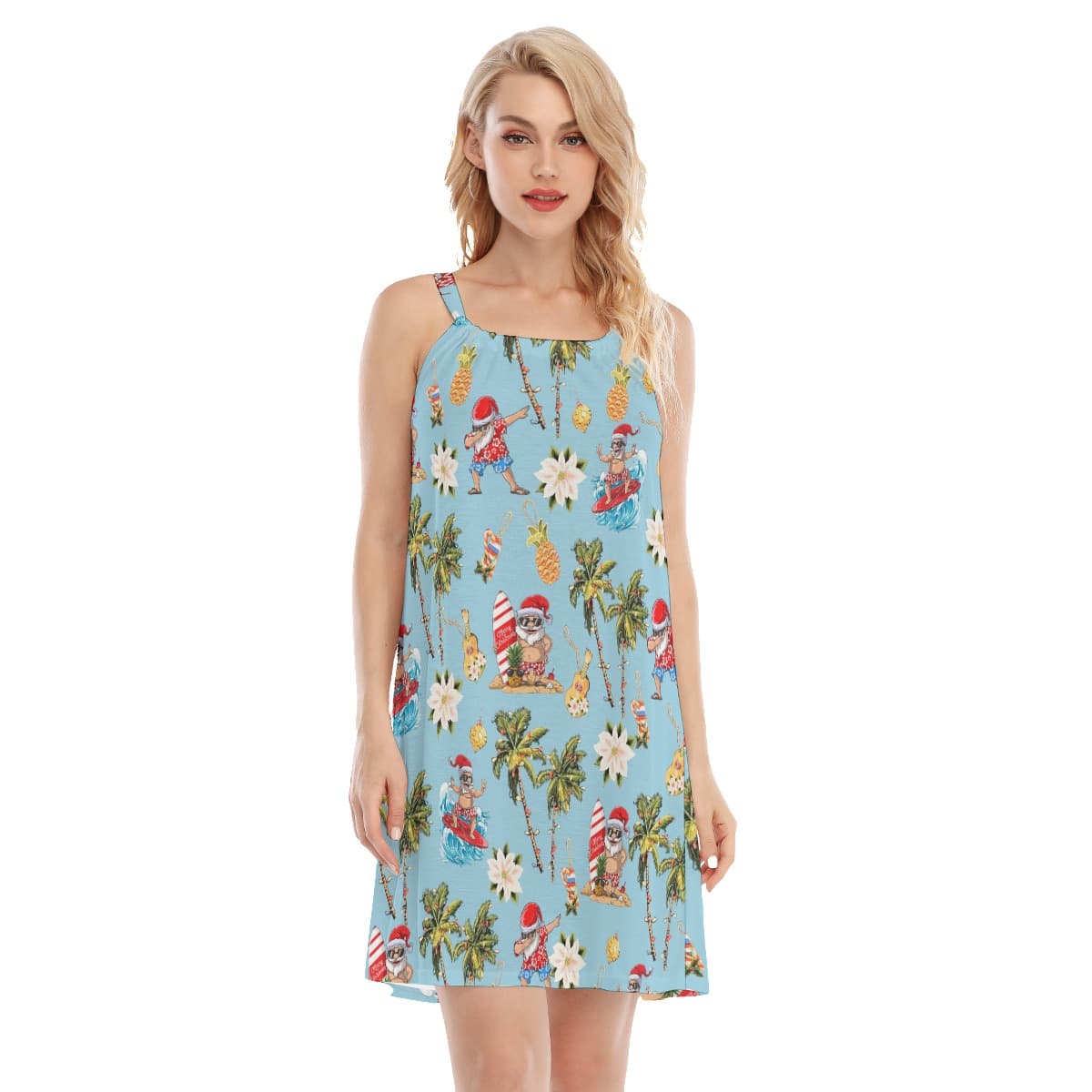 Funny Santa Surfing Hawaiian Dress For Women (3)