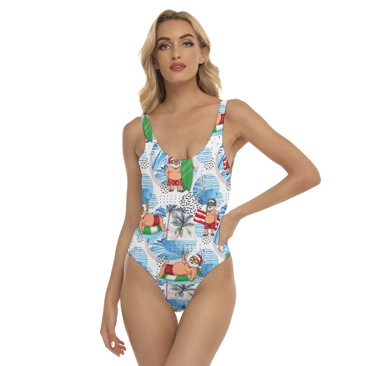 Funny Santa Surfing Hawaiian White Swimsuit (4)