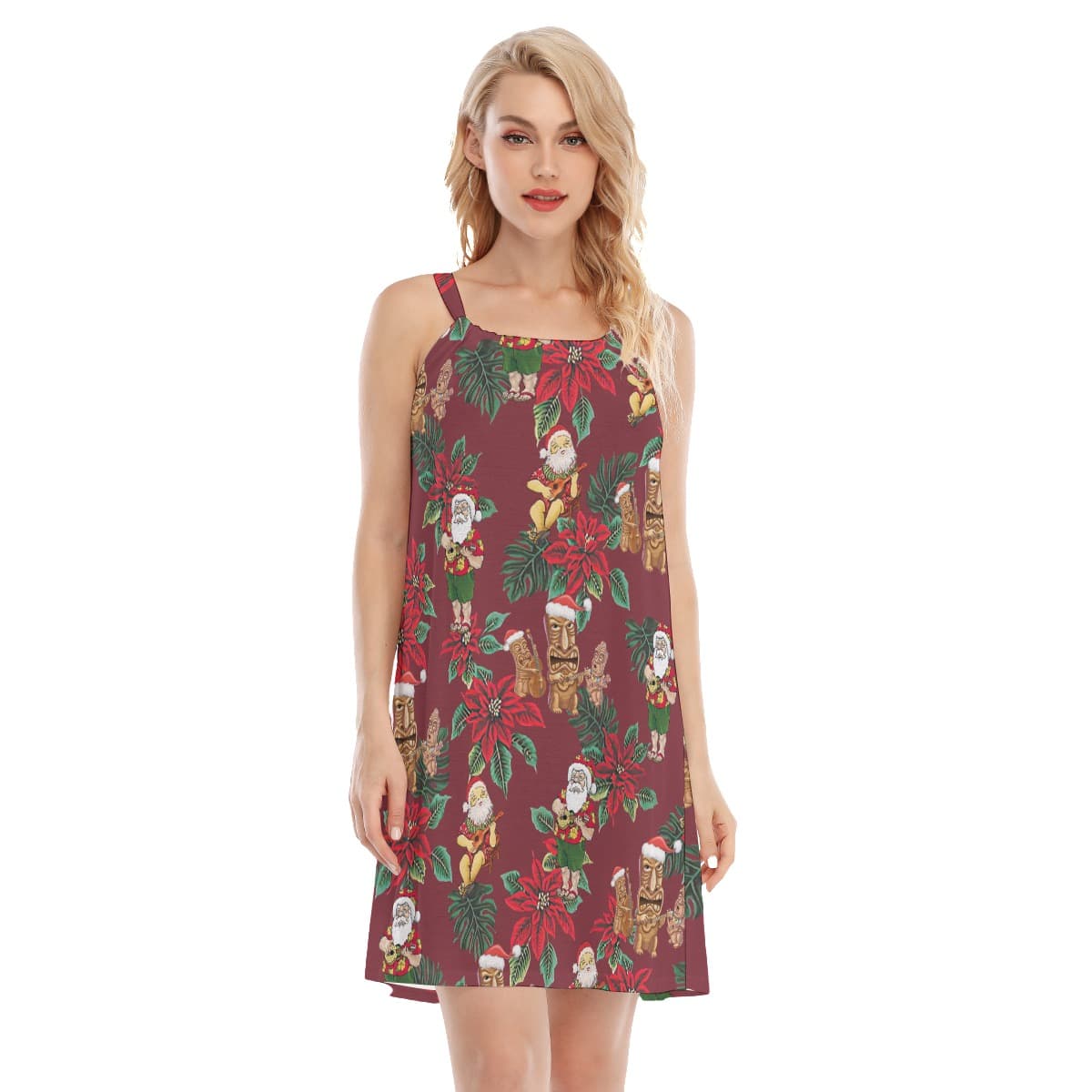 Santa Claus Poinsettia Aloha Cami Dress For Women (3)