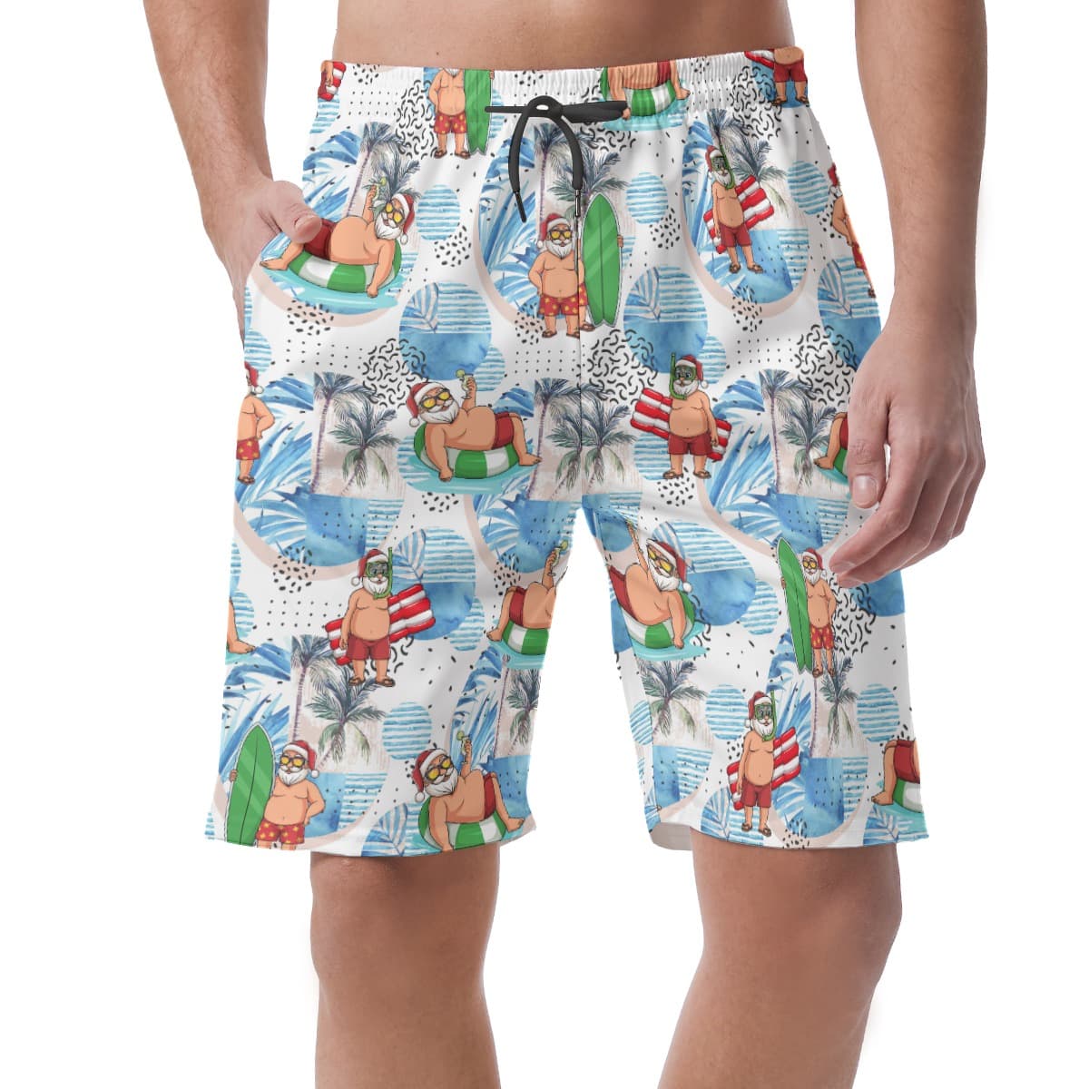 Santa Claus Surfing Aloha Beach Shorts For Men (4)