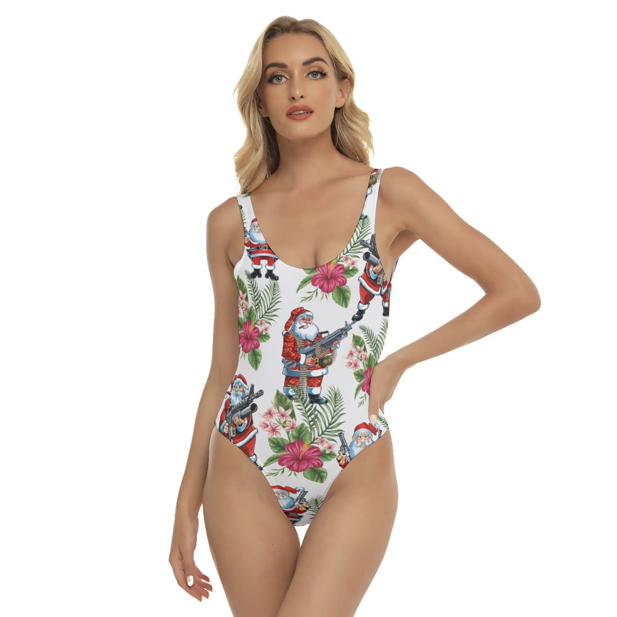 Santa Claus With Gun Hawaiian One Piece Swimsuit For Women (4)