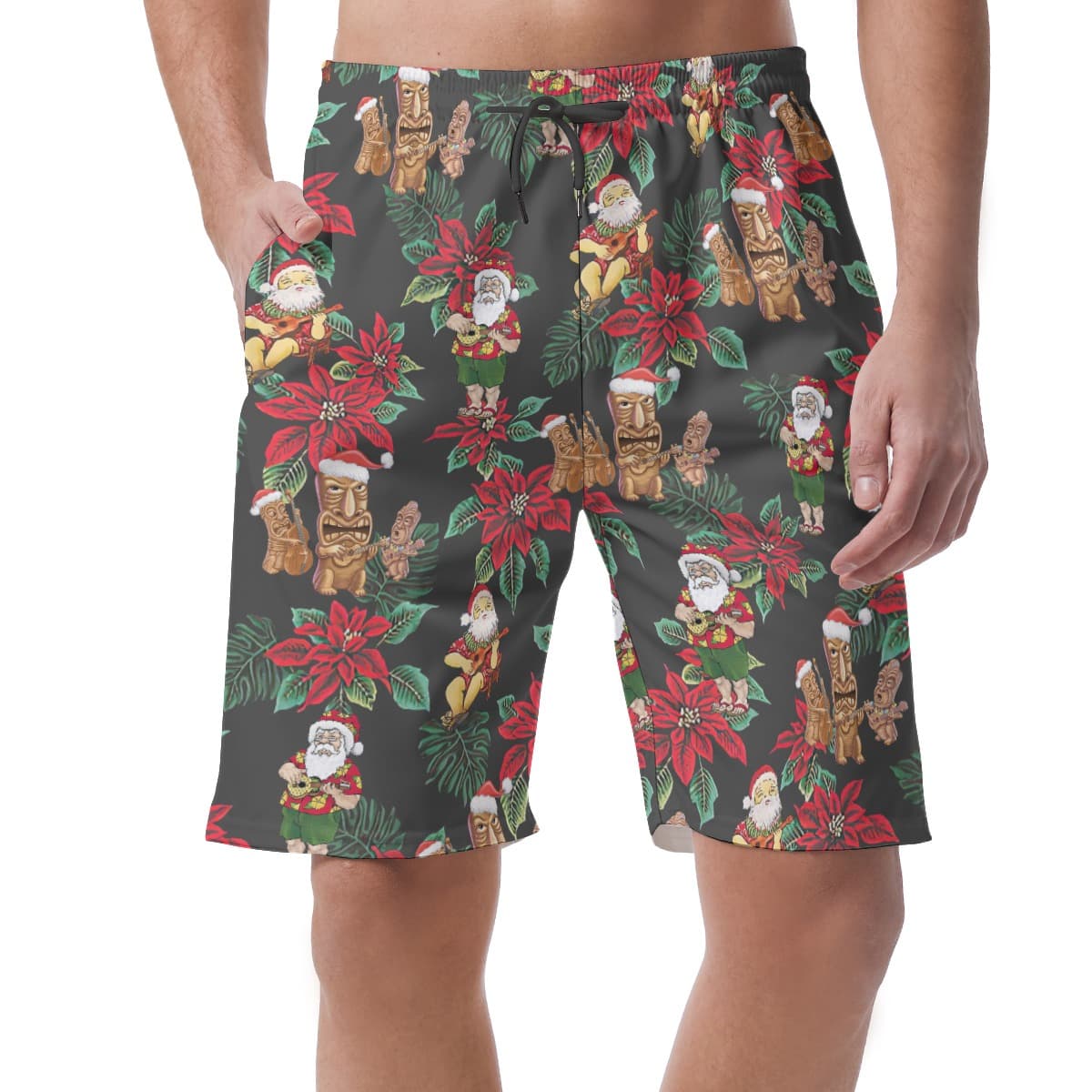 Santa Playing Ukulele Hawaiian Beach Shorts For Men (2)