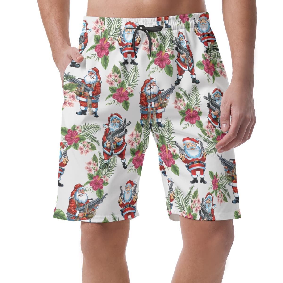 Santa With Gun Aloha Beach Shorts For Men (3)