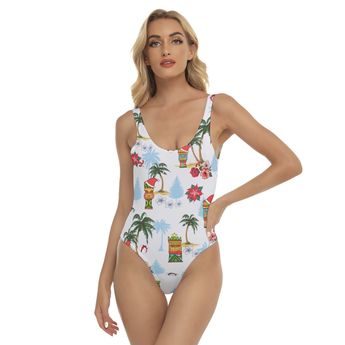 Tiki Christmas Hawaiian One Piece Swimsuit For Women (4)