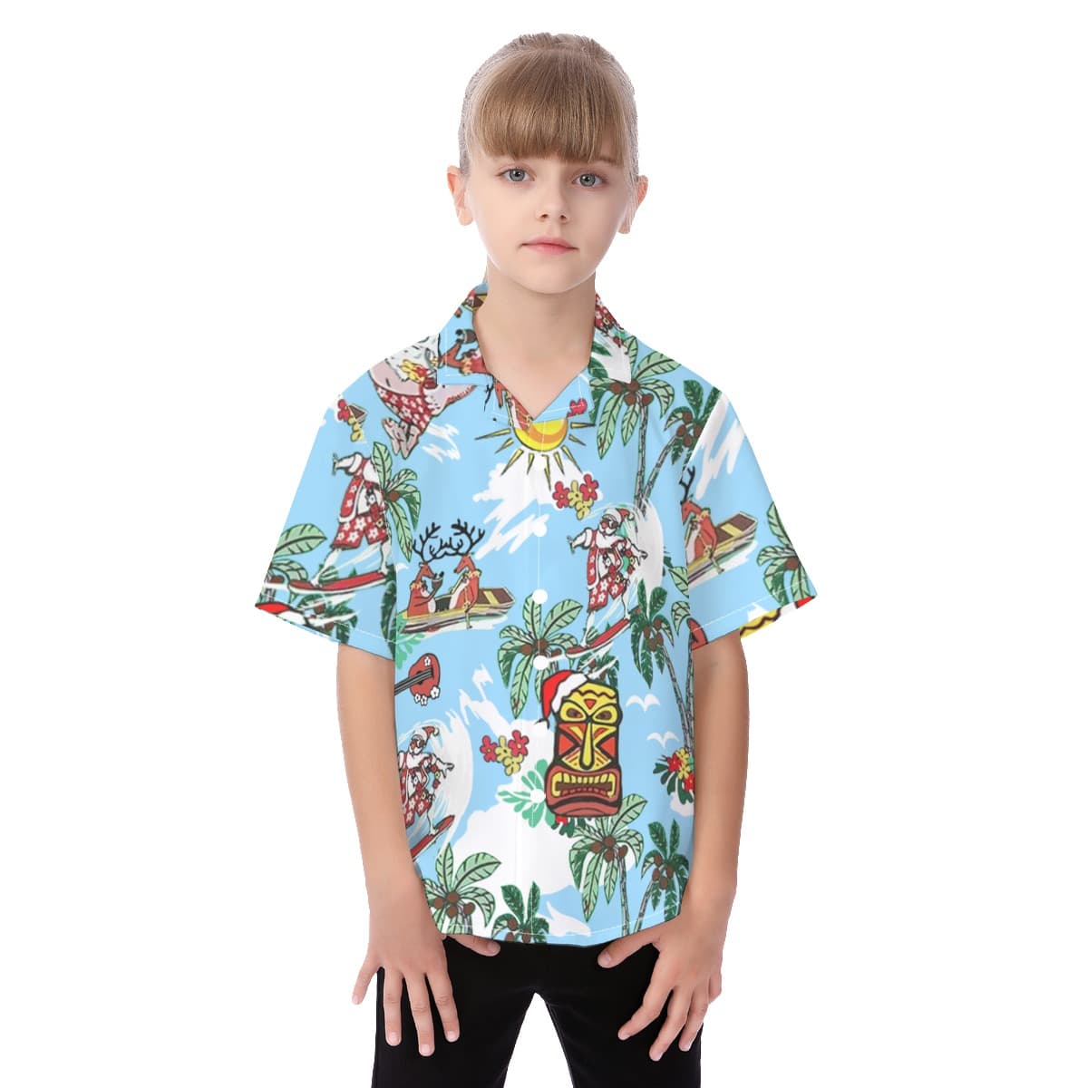 Tropical Christmas Aloha Button Up Shirt For Kids (1)