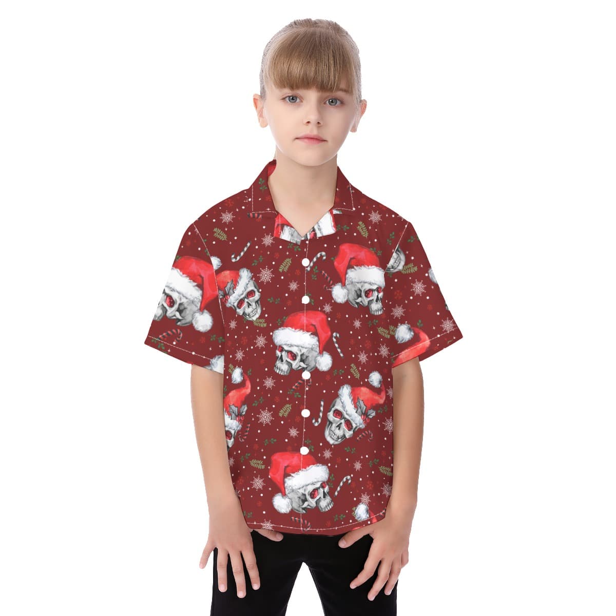 Unique Christmas Skull Aloha Shirt For Kids (4)
