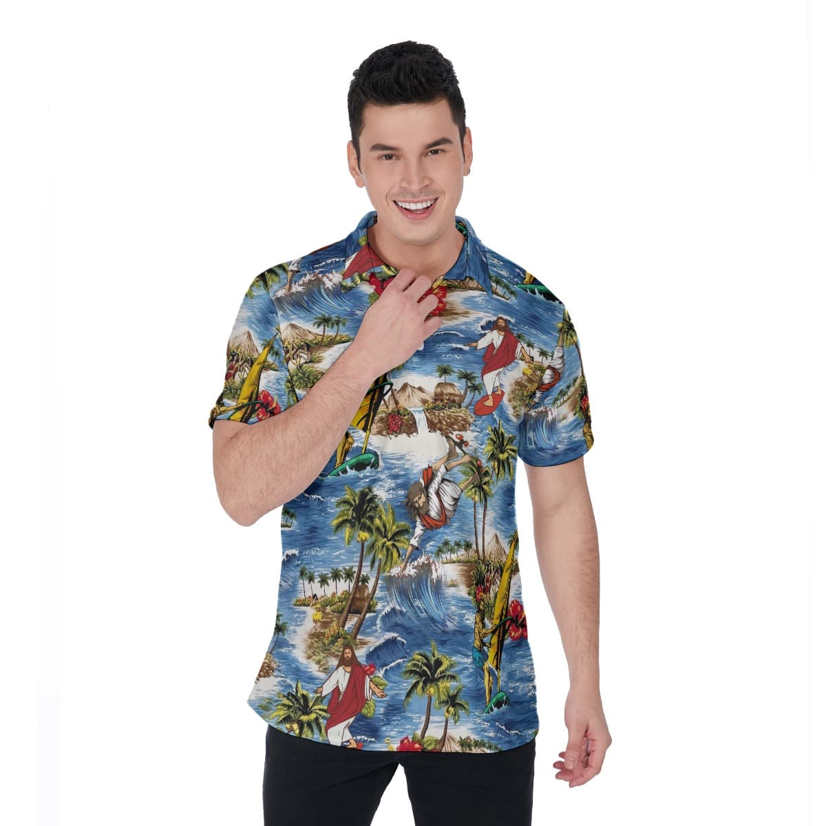 Christmas Jesus Surfing Hawaiian Polo Shirt For Men (4)