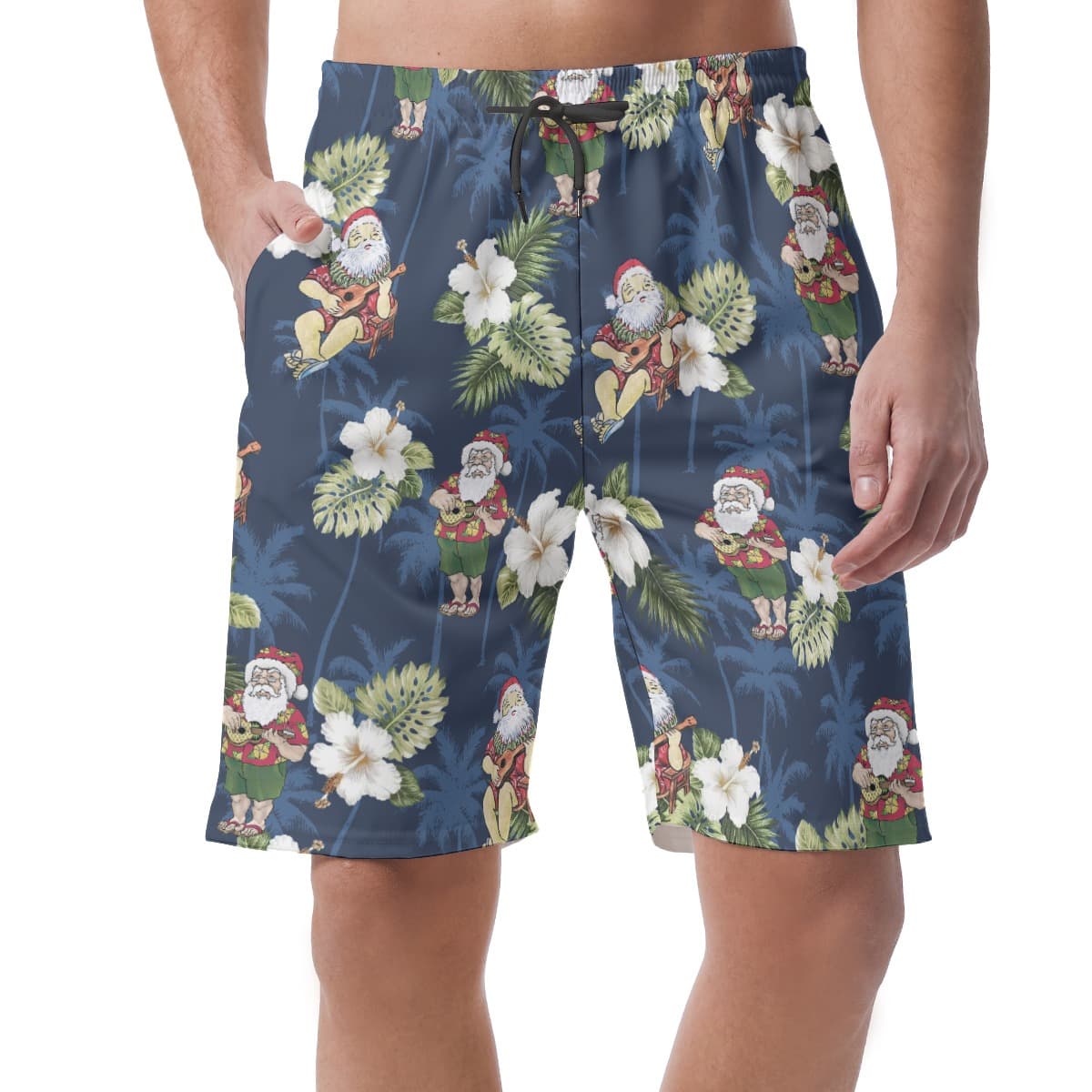 Christmas Santa Claus Floral Hawaiian Beach Shorts For Men (3)