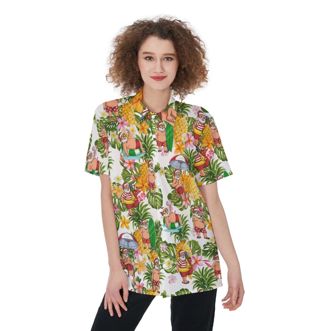 Christmas Santa Claus Tropical Hawaiian Shirt For Women