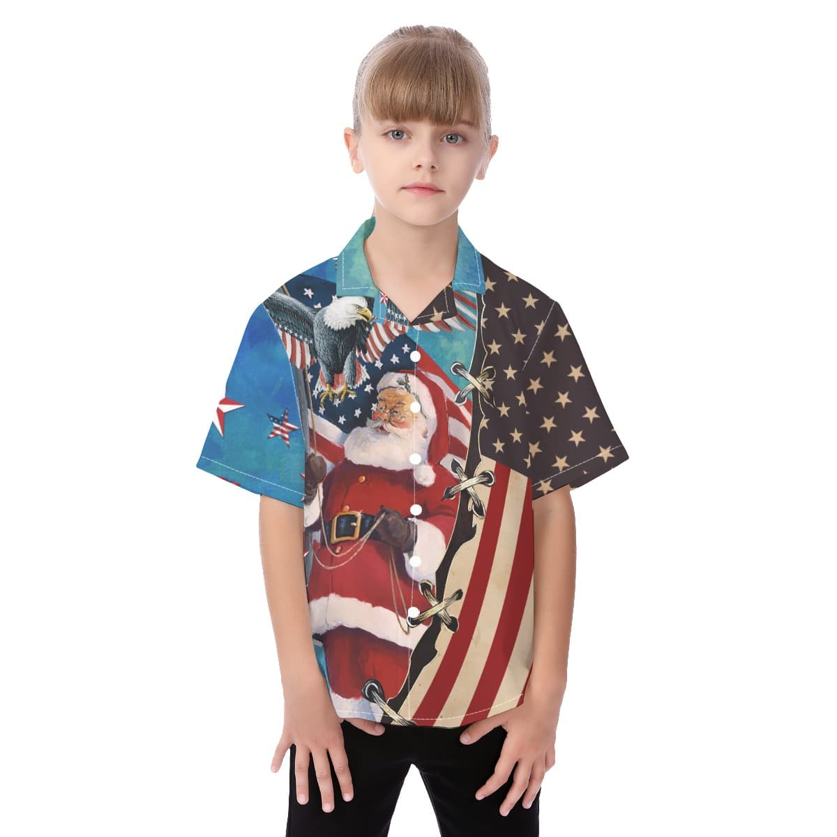 Christmas Santa Claus With American Flag Hawaiian Shirt For Kids (4)