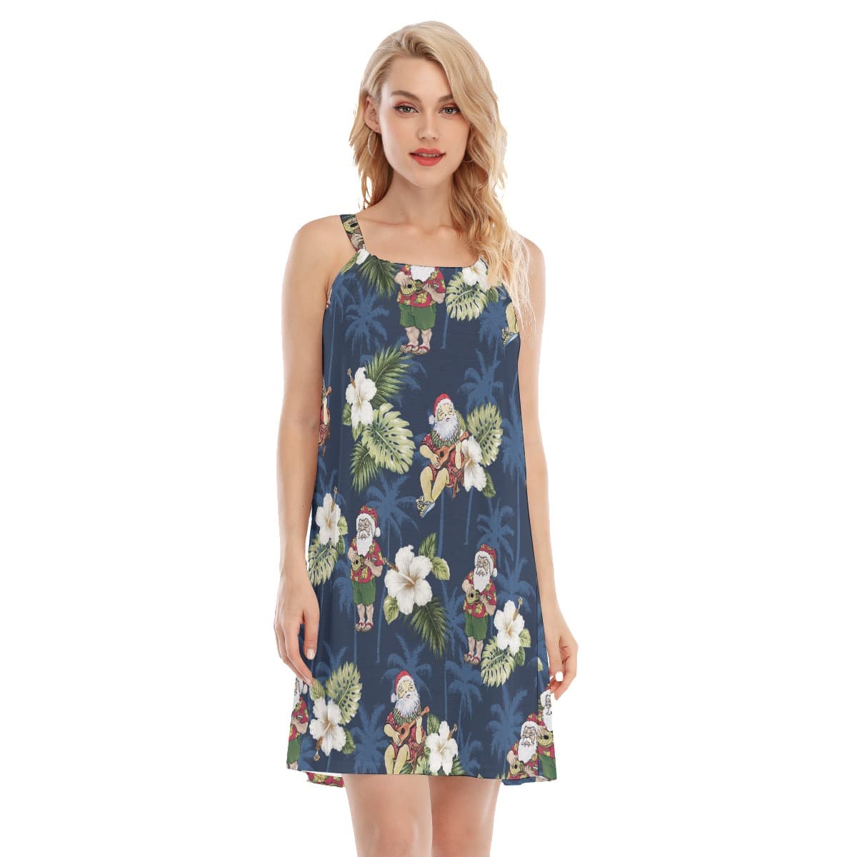 Christmas Santa Claus With Ukulele Floral Aloha Dress (3)