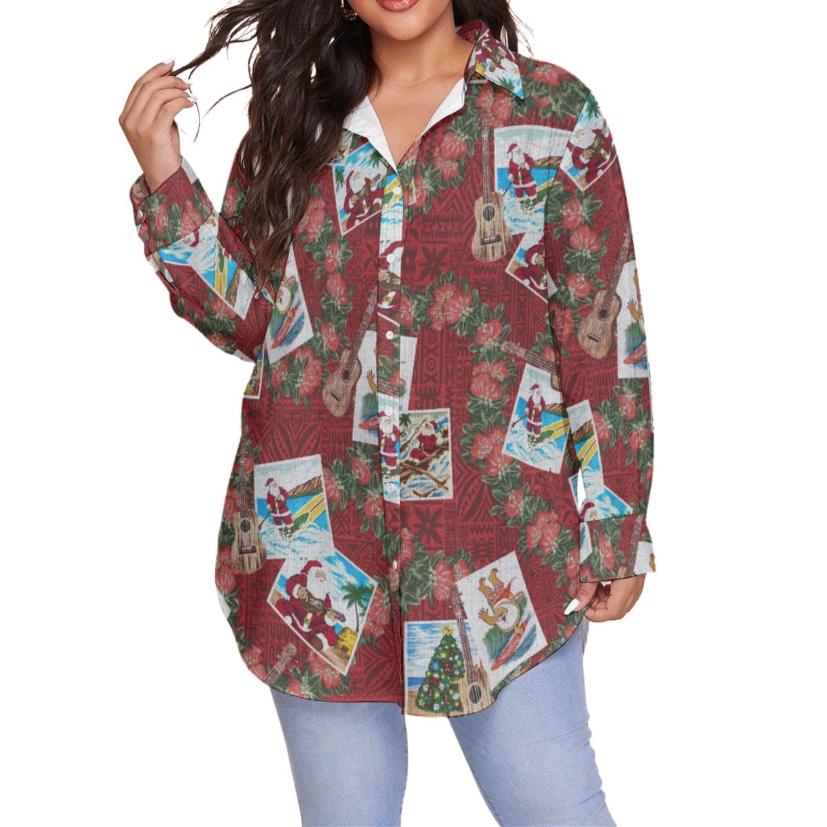 Christmas Santa Vintage Hawaiian Plus Size Shirt For Women (2)
