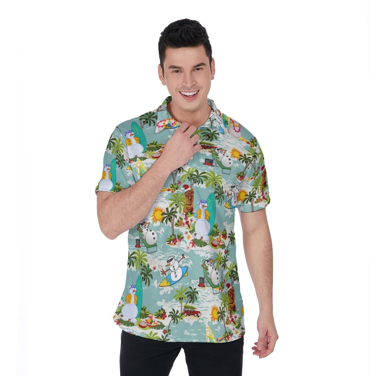 Christmas Snowman On Beach Hawaiian Polo Shirt (4)