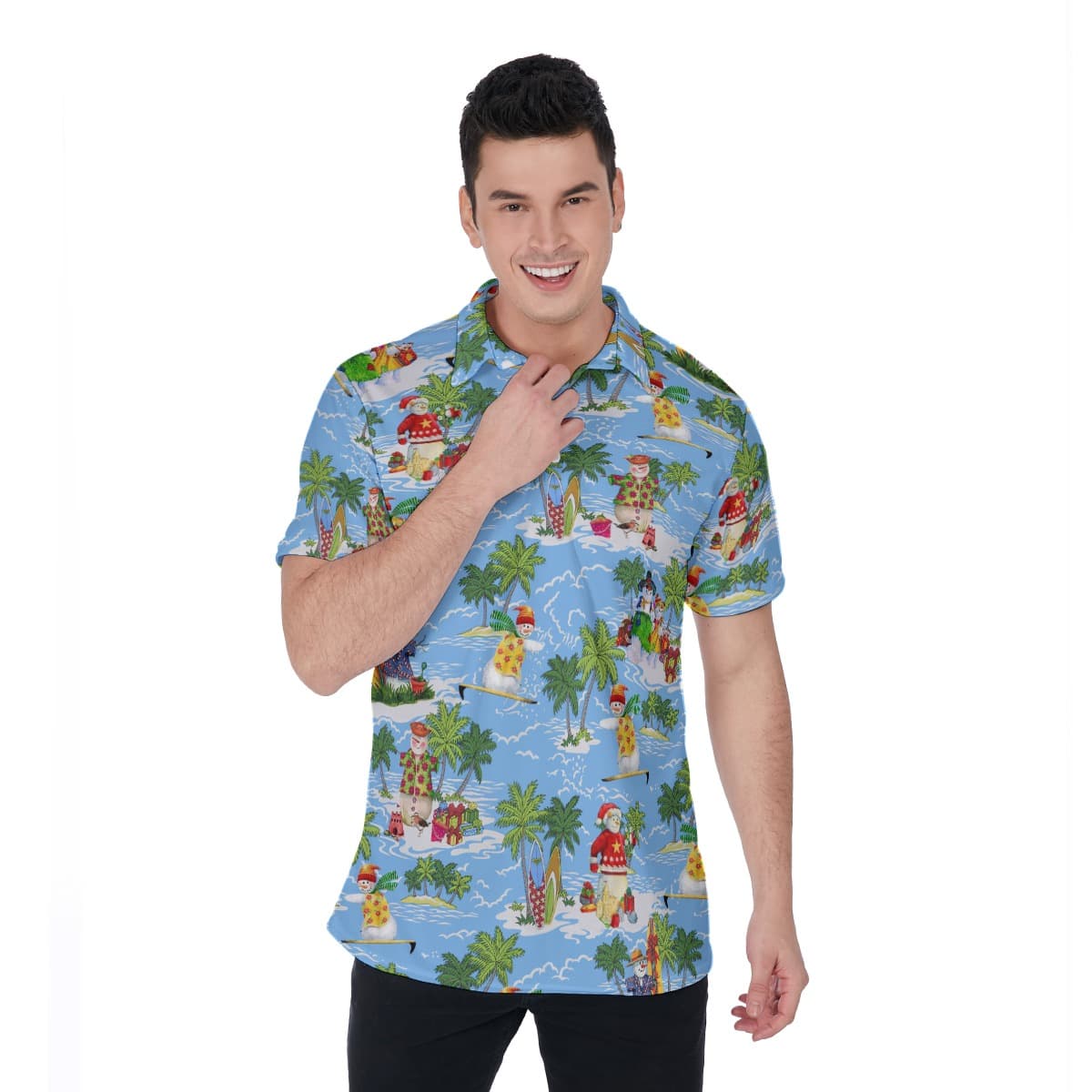 Christmas Snowman Tropical Aloha Polo Shirt For Men (3)