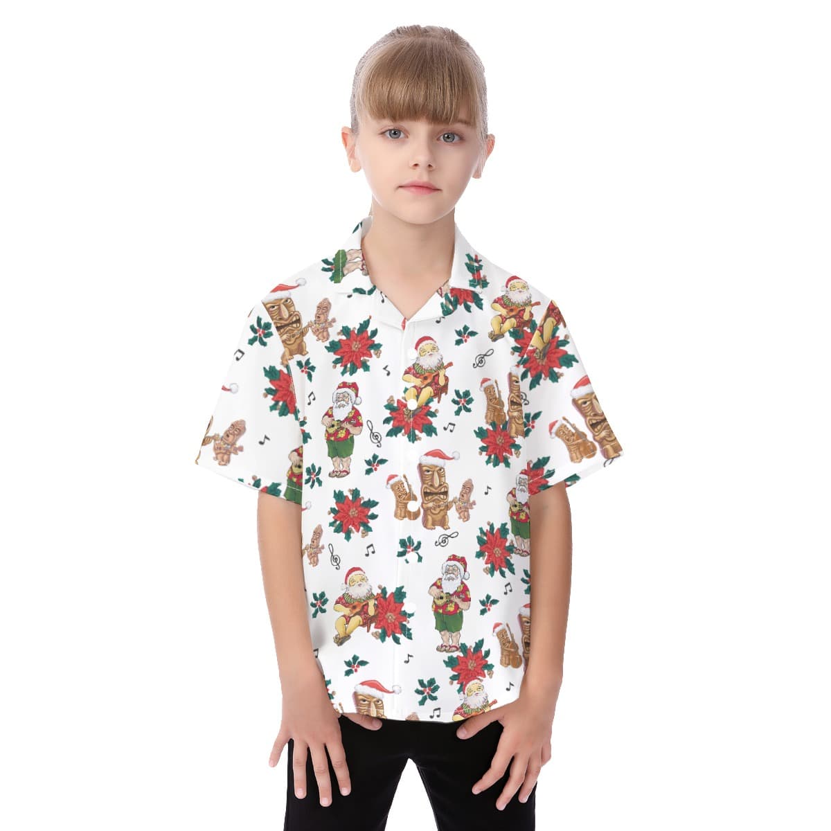 Cute Santa Claus Playing Ukulele Hawaiian Shirt For Kids (4)
