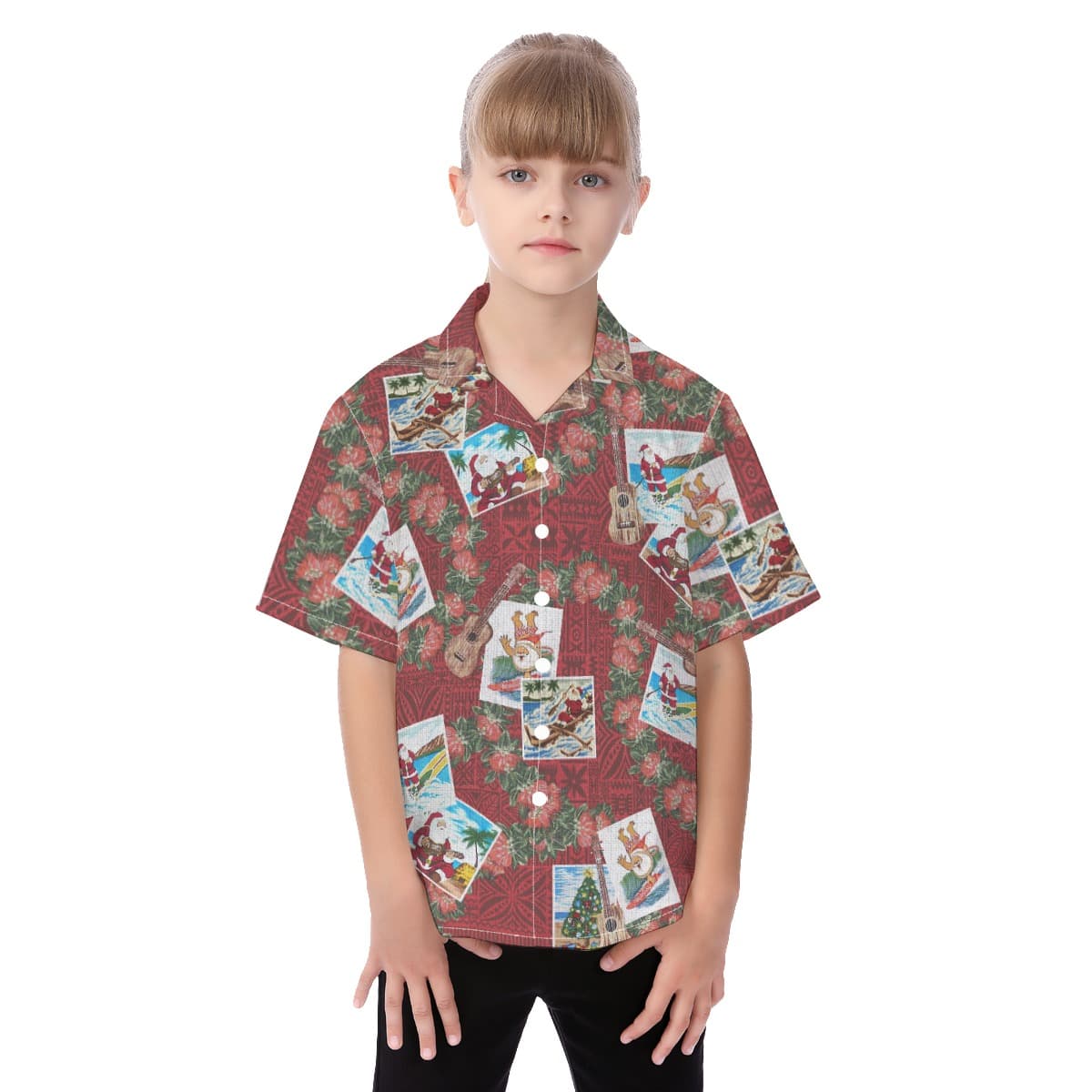 Cute Santa Vintage Aloha Shirt For Kids (4)