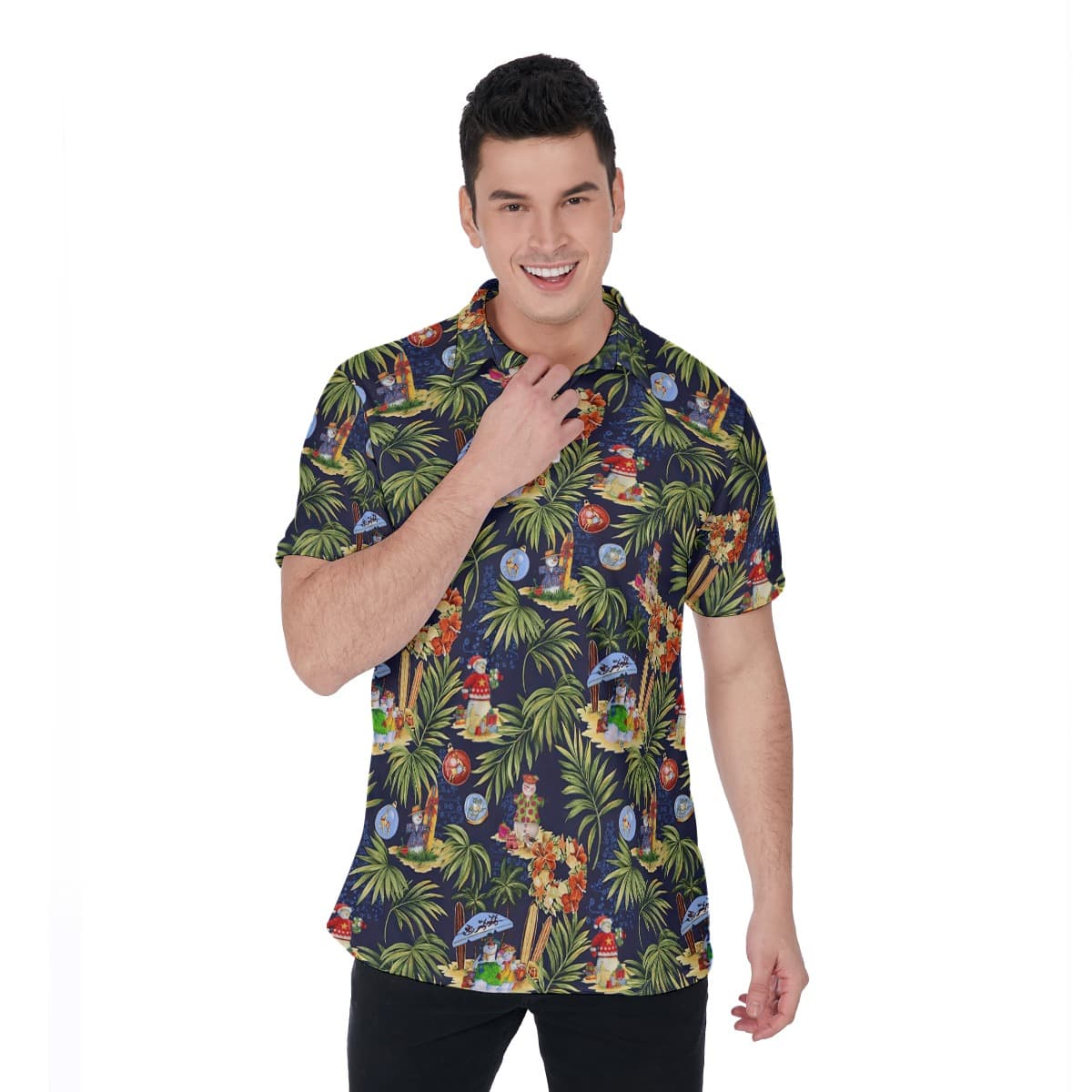Cute Snowman Christmas Tropical Hawaiian Polo Shirt For Men (3)