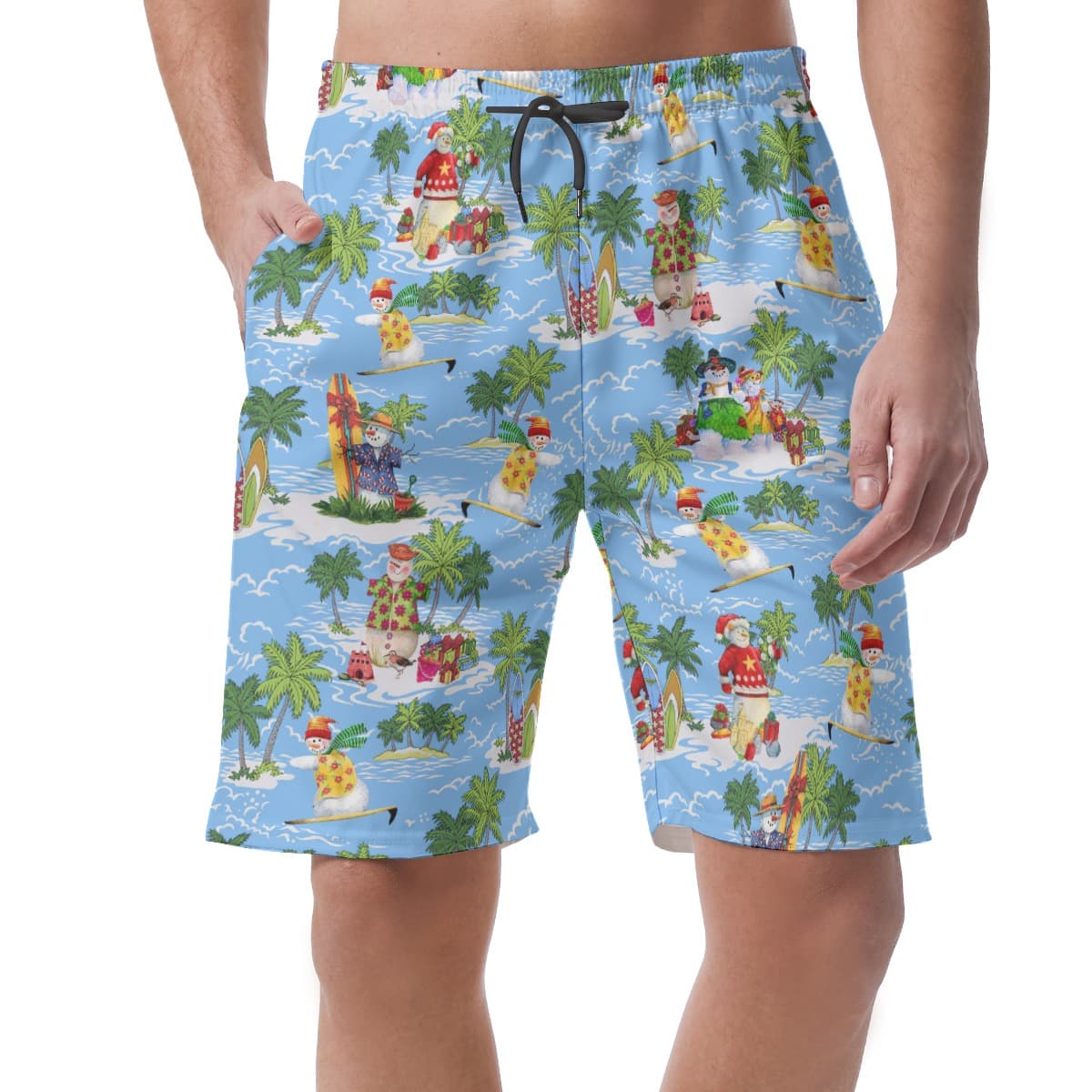 Cute Snowman On Beach Hawaiian Shorts For Men (3)