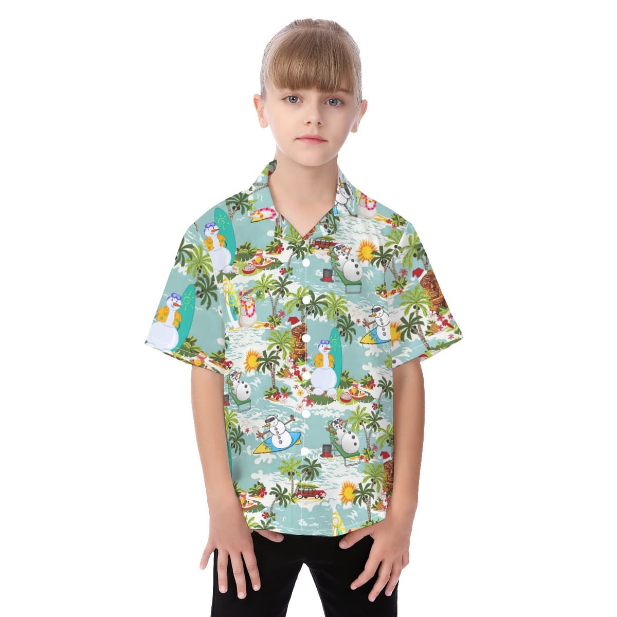 Cute Snowman Surfing Christmas Hawaiian Shirt For Kids (4)