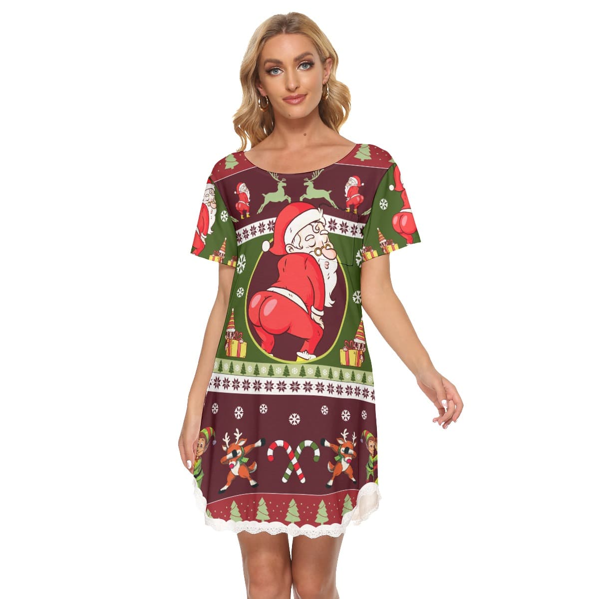 Funny Santa Christmas Hawaiian Dress With Lace (1)