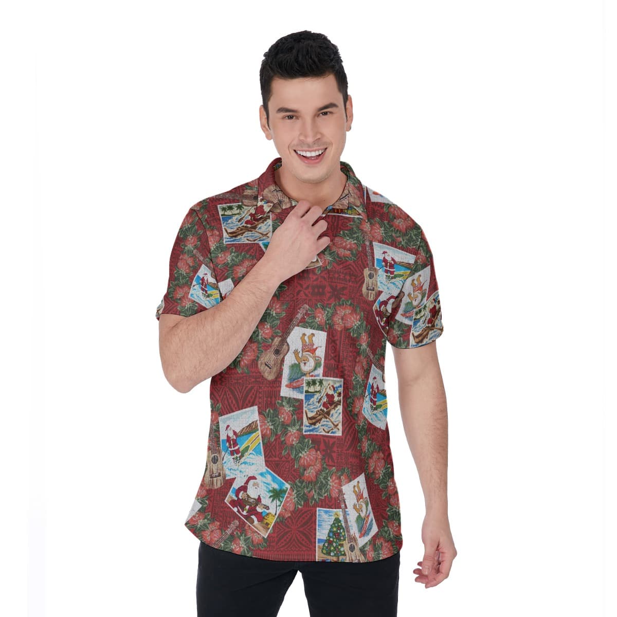 Funny Santa Christmas Hawaiian Polo Shirt For Men (4)