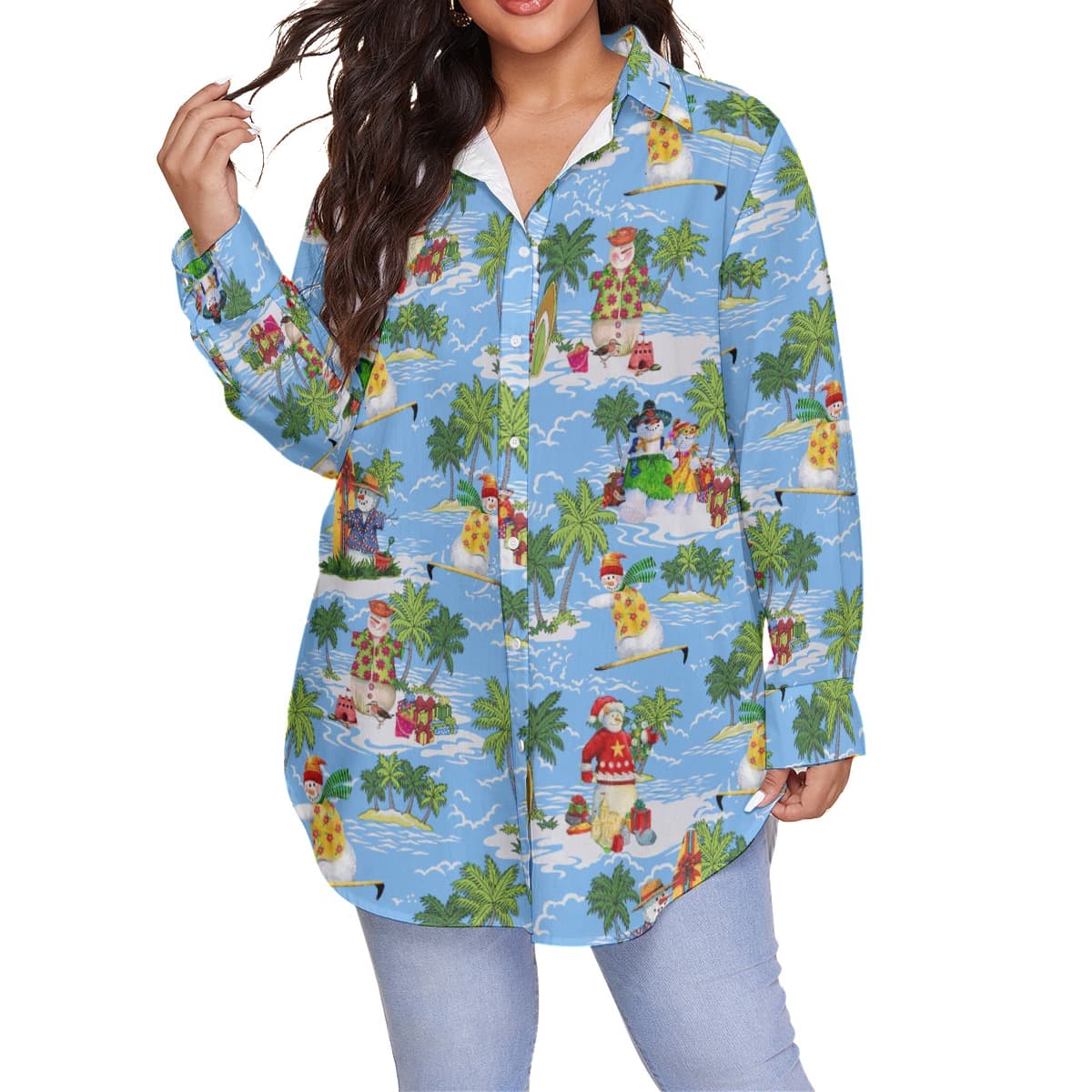 Funny Snowman On Beach Christmas Plus Size Shirt For Women (1)