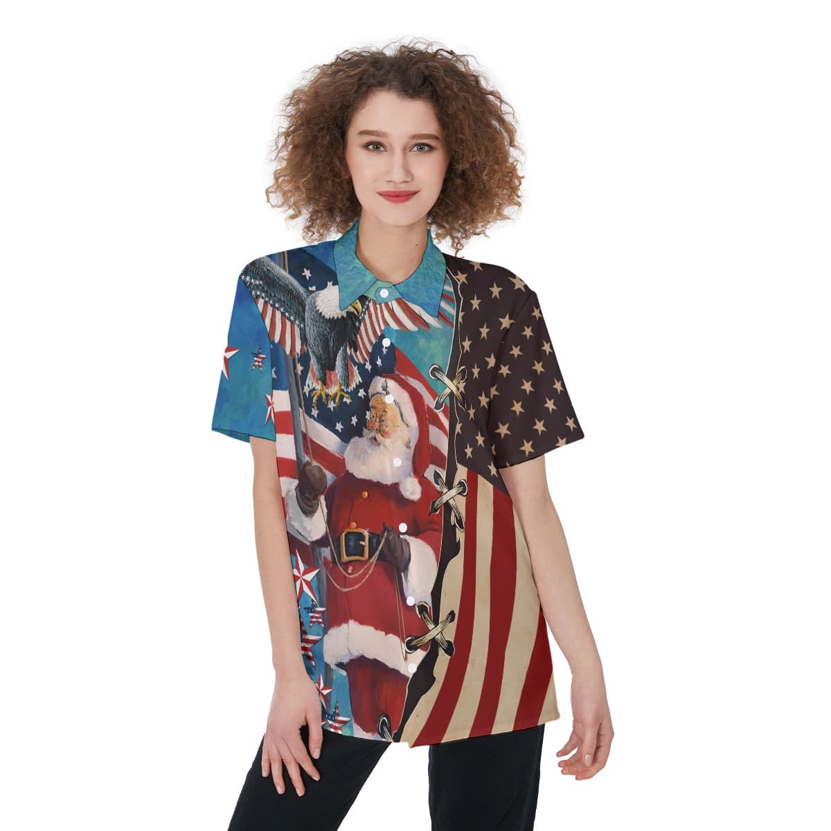 Patriotic Santa Claus Hawaiian Shirt For Women (1)