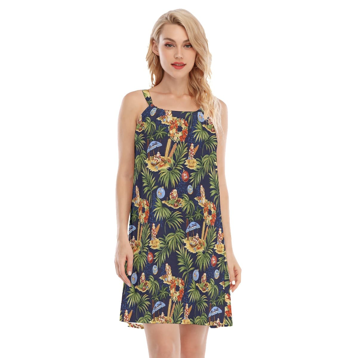Santa Claus On Beach Christmas Hawaiian Cami Dress (2)