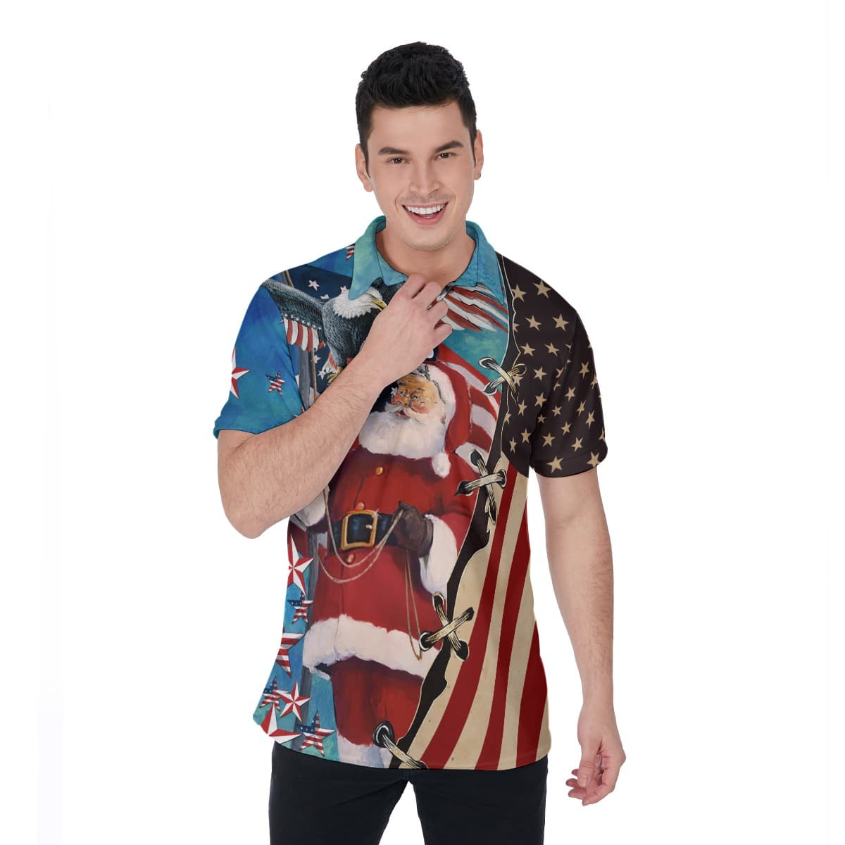 Santa Claus Patriotic Hawaiian Polo Shirt (3)