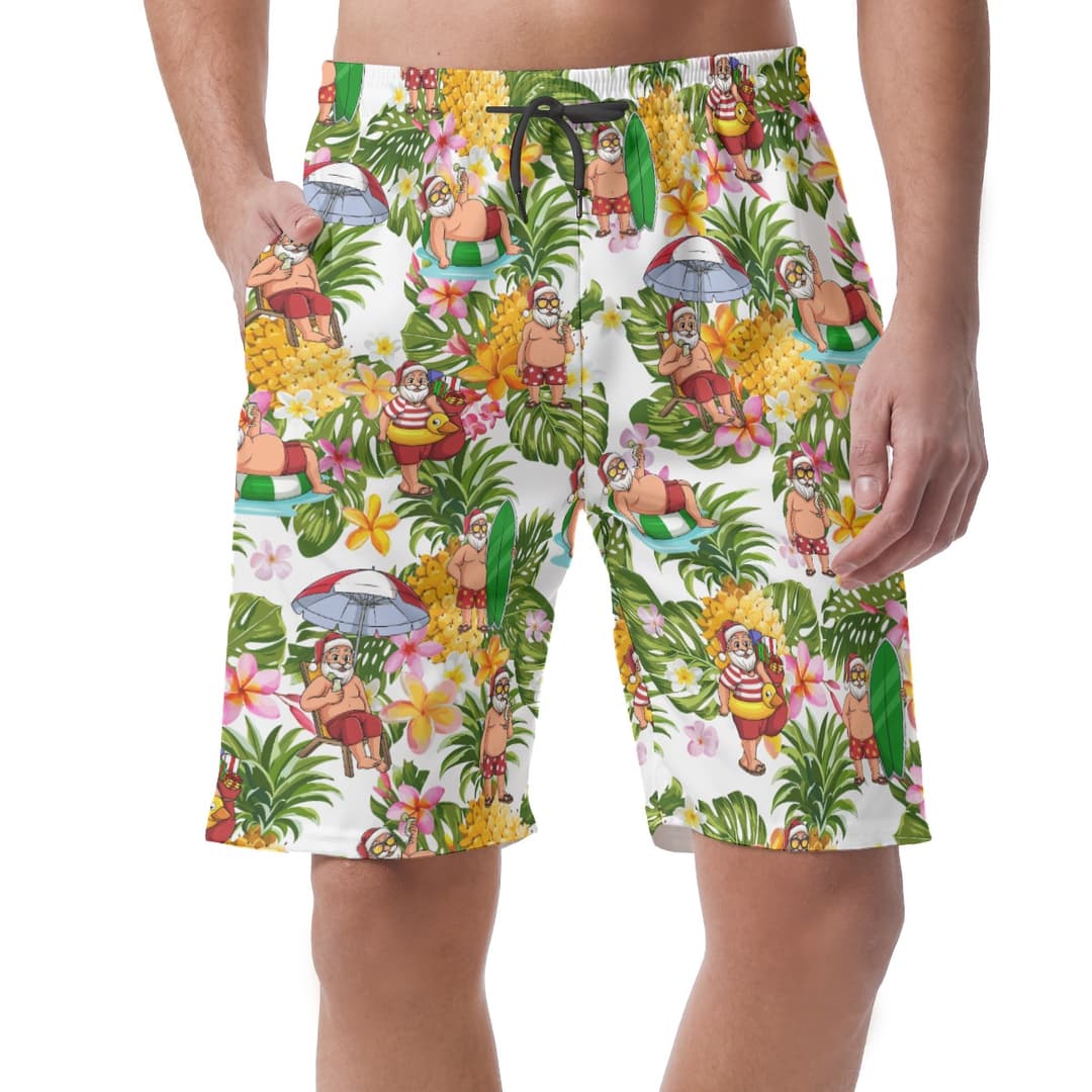 Surfing Santa Claus Tropical Aloha Beach Shorts For Men