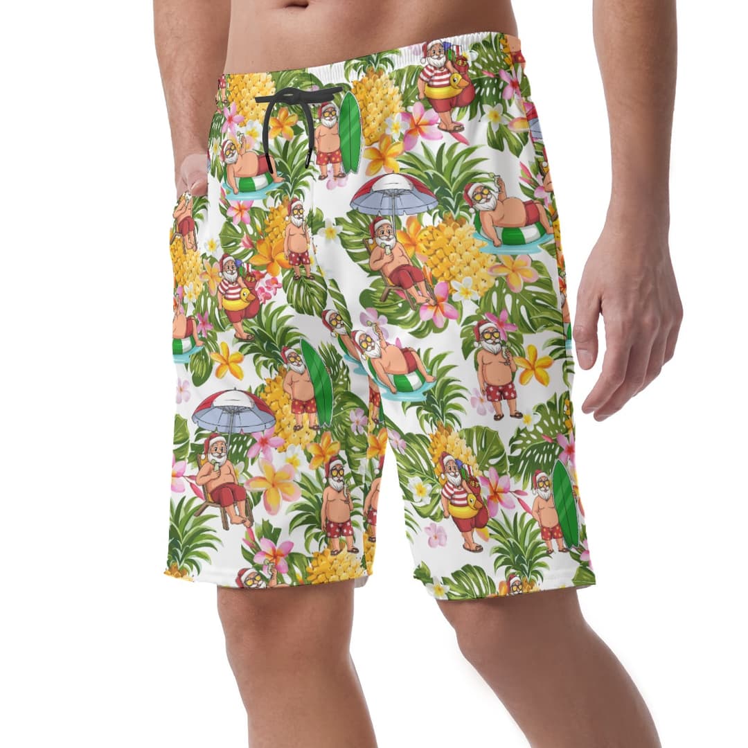 Surfing Santa Claus Tropical Aloha Beach Shorts For Men