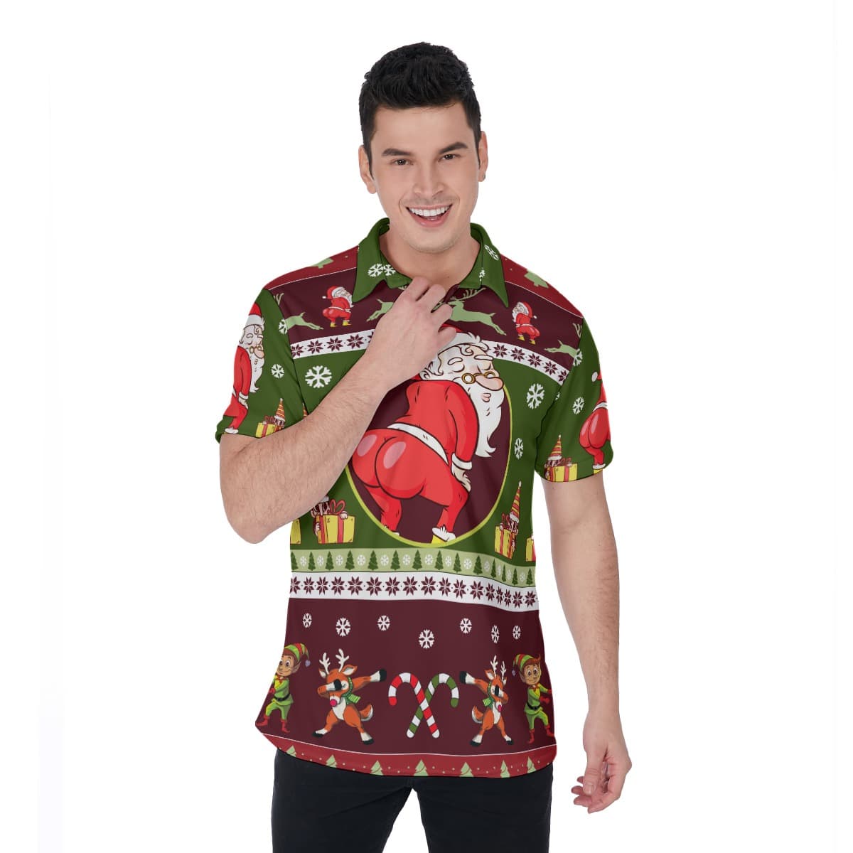 Twerking Santa Christmas Hawaiian Polo Shirt For Men (1)