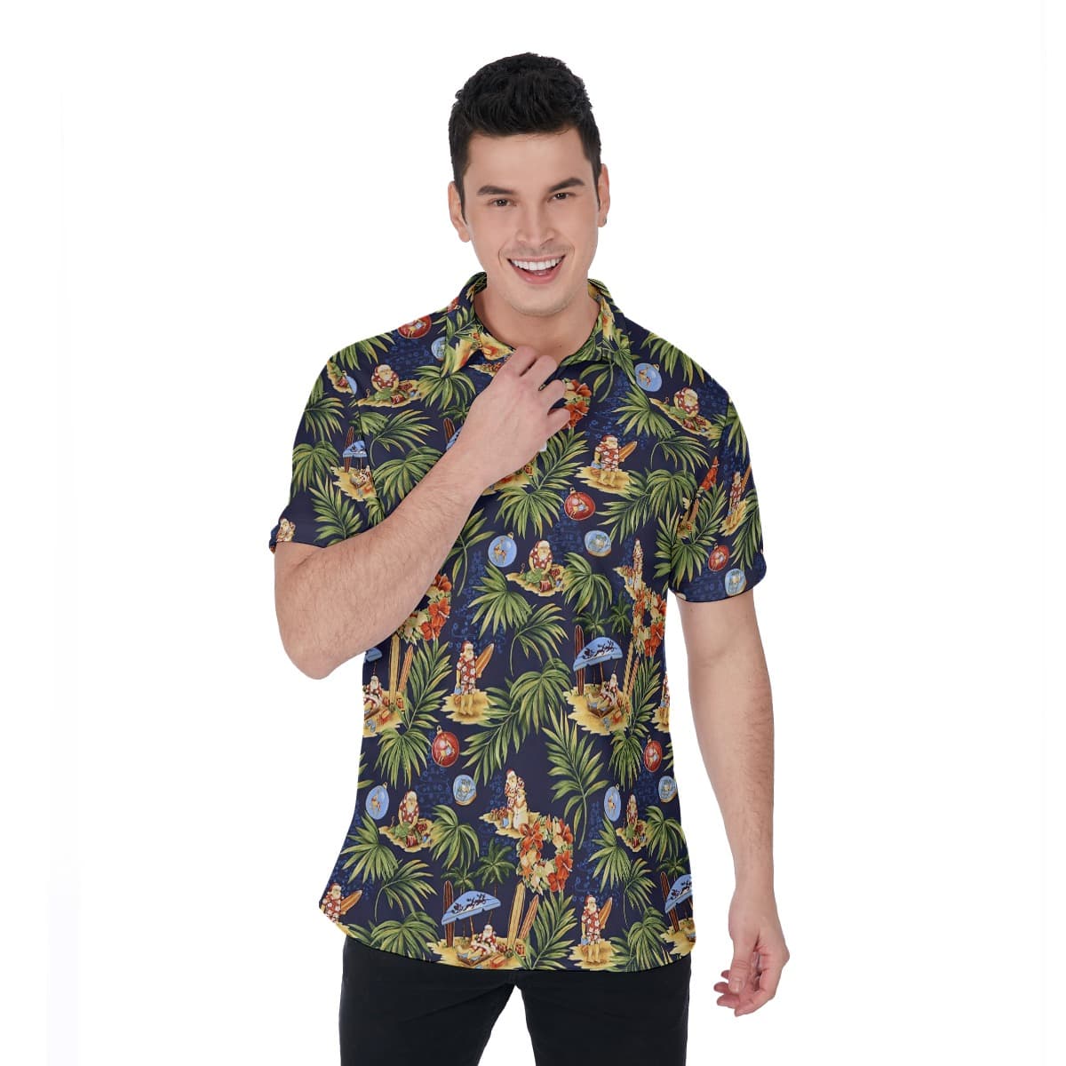 Vintage Santa Christmas Hawaiian Polo Shirt For Men (4)