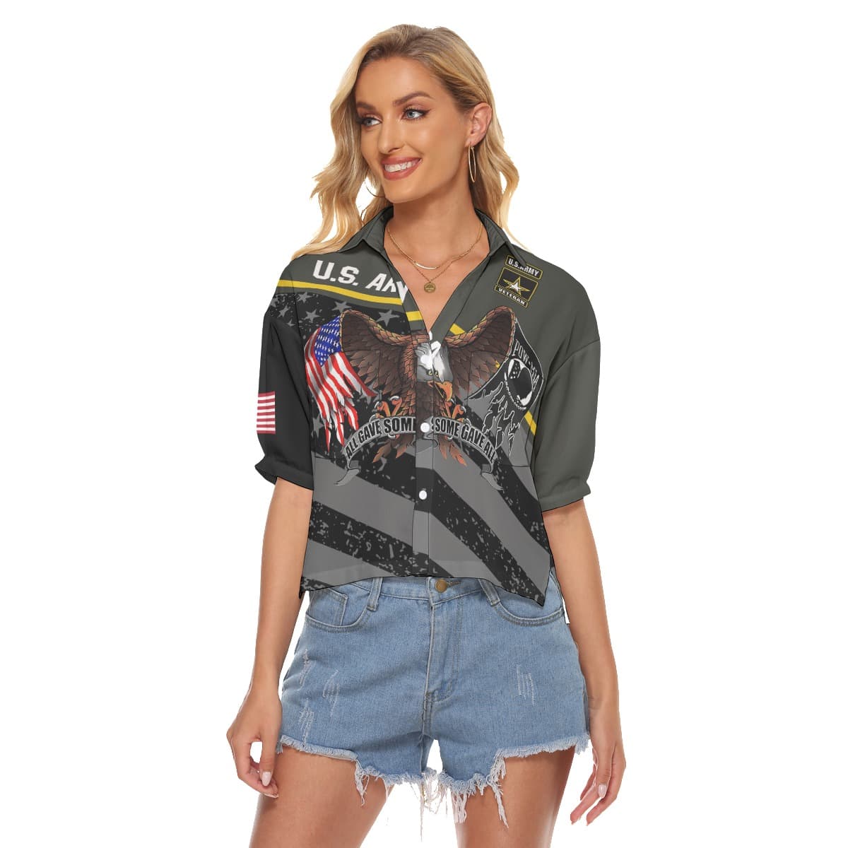 American Eagle Patriotic Hawaiian Crop Top Shirt (2)