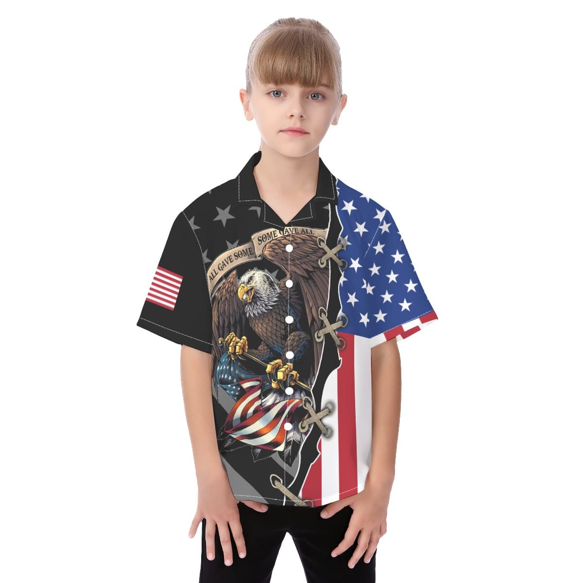 American Flag Eagle Patriotic Hawaiian Shirt For Kids