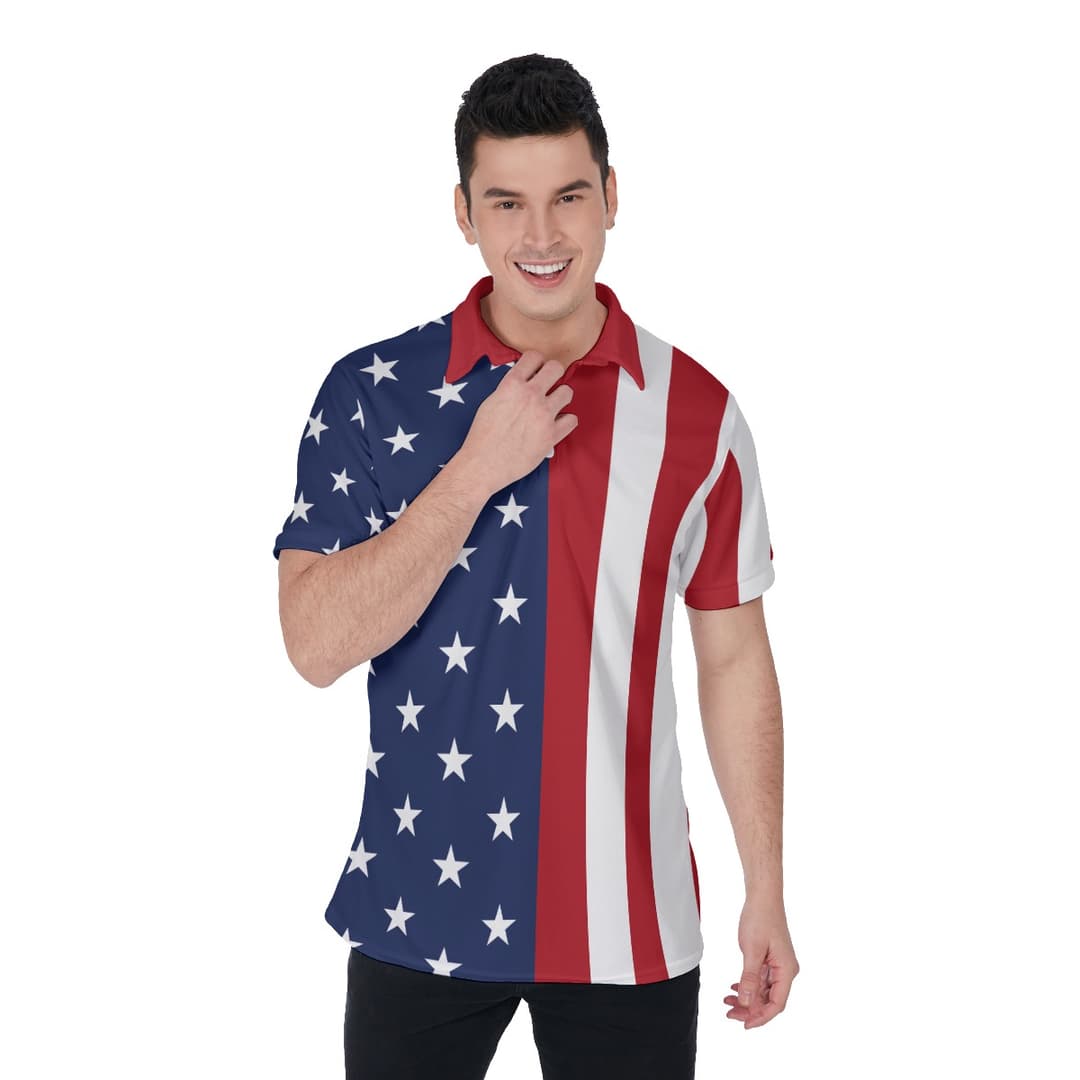 American Flag Funny Hawaiian Polo Shirt For Men