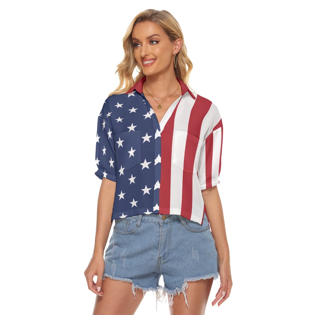 American Flag Hawaiian Women’s Crop Top Shirt (1)