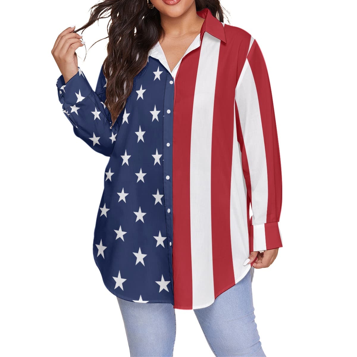 American Flag Plus Sized Shirt For Women (4)
