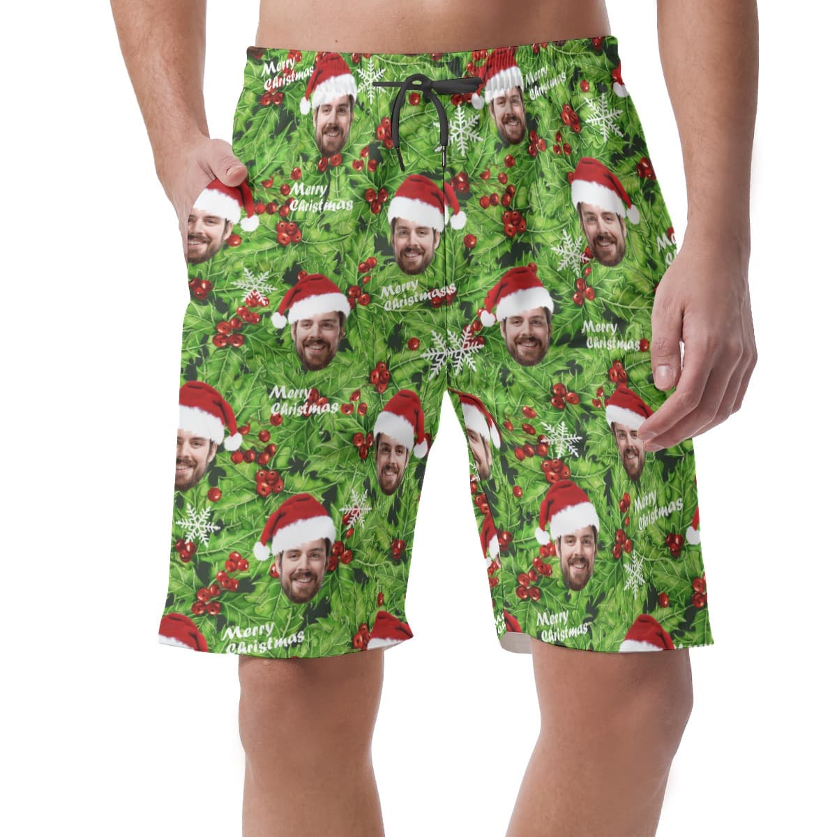 Custom Face Christmas Hawaiian Beach Shorts For Men (1)