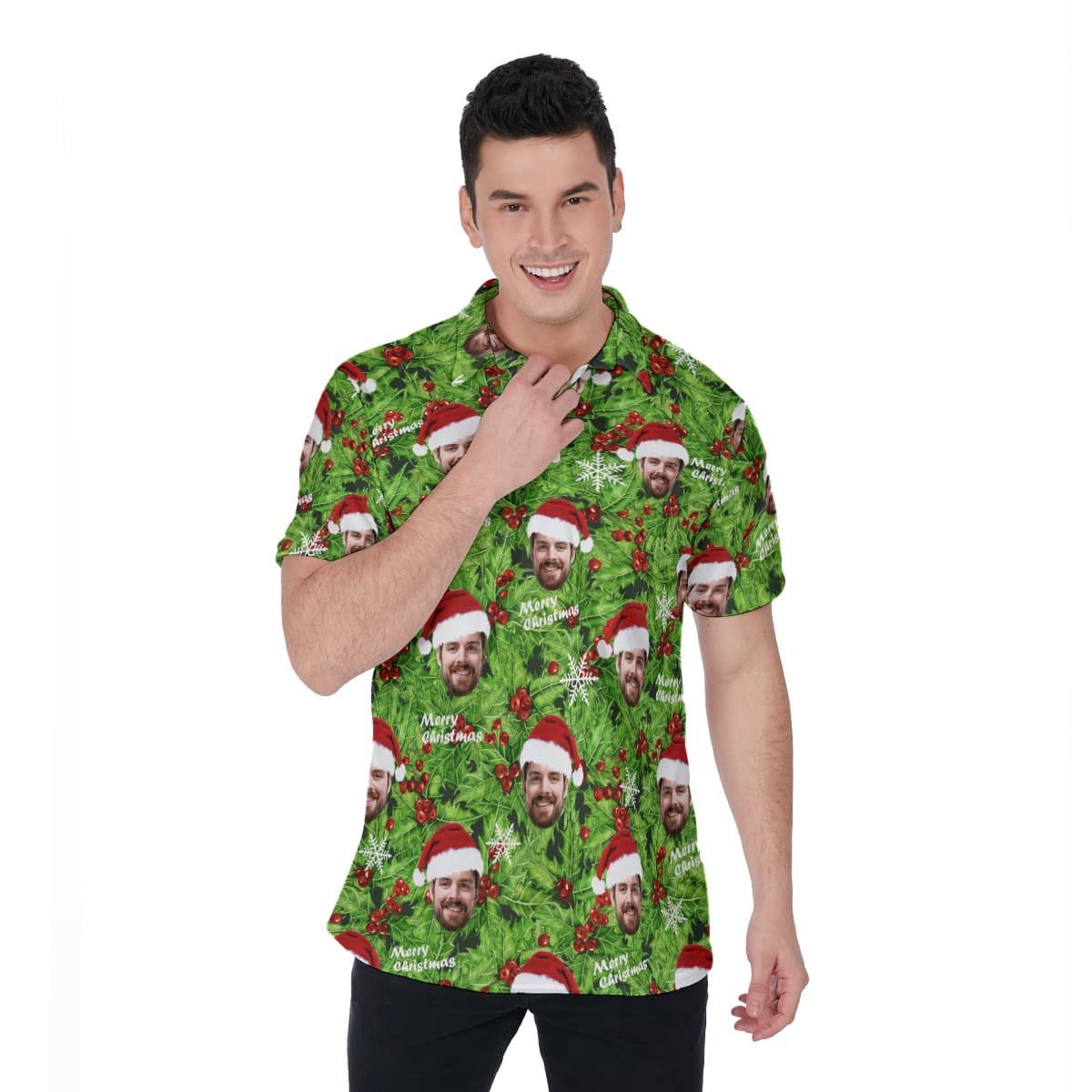 Custom Face Christmas Hawaiian Polo Shirt For Men (1)