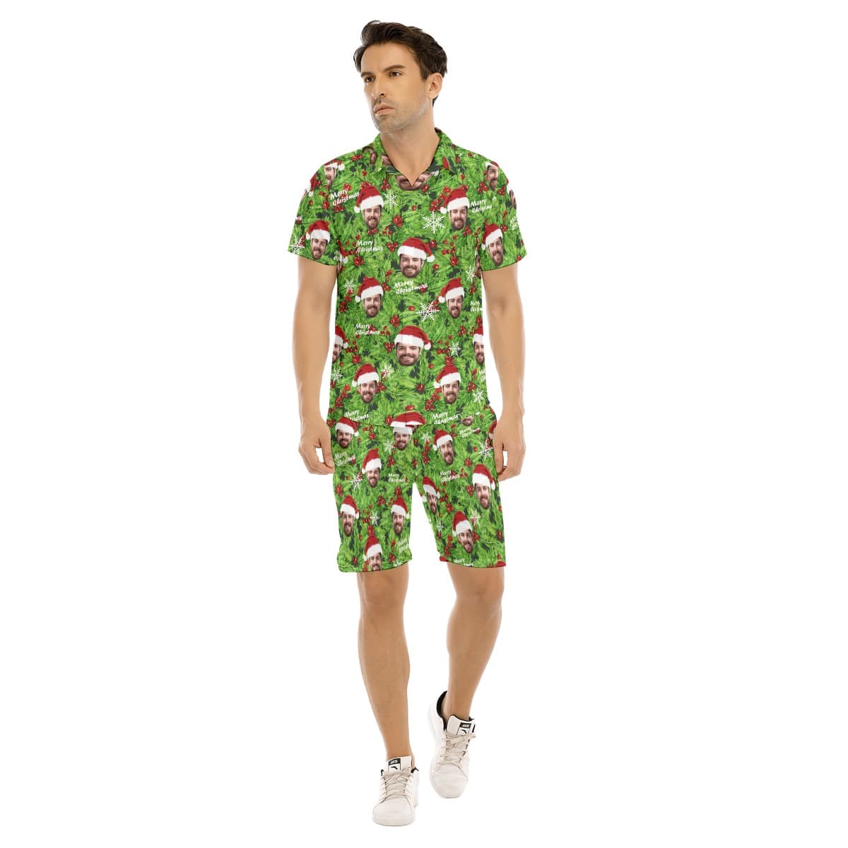 Funny Christmas Hawaiian Shirt And Shorts Set For Men With Custom Face (1)