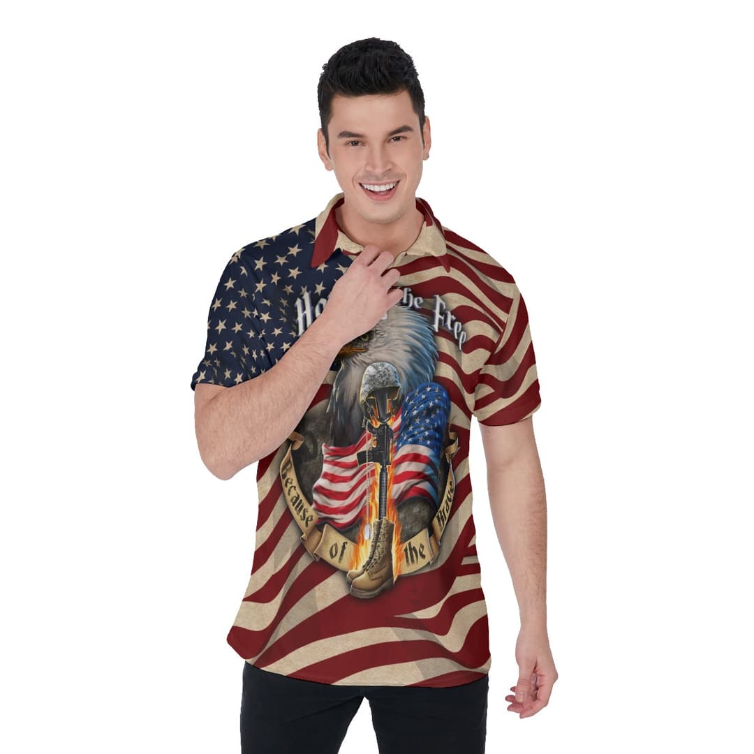 Patriotic American Eagle Hawaiian Polo Shirt For Men