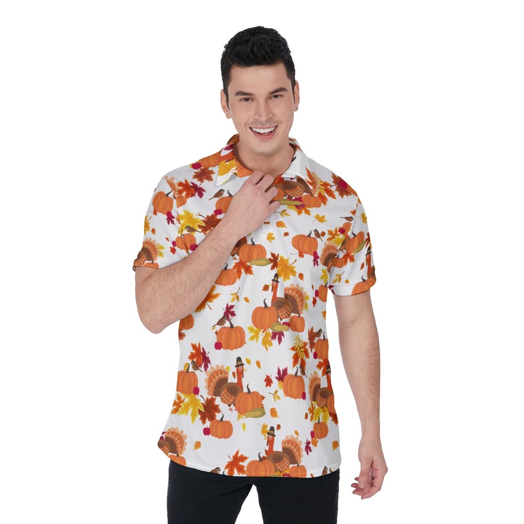 Turkey Printed Thanksgiving Hawaiian Polo Shirt For Men