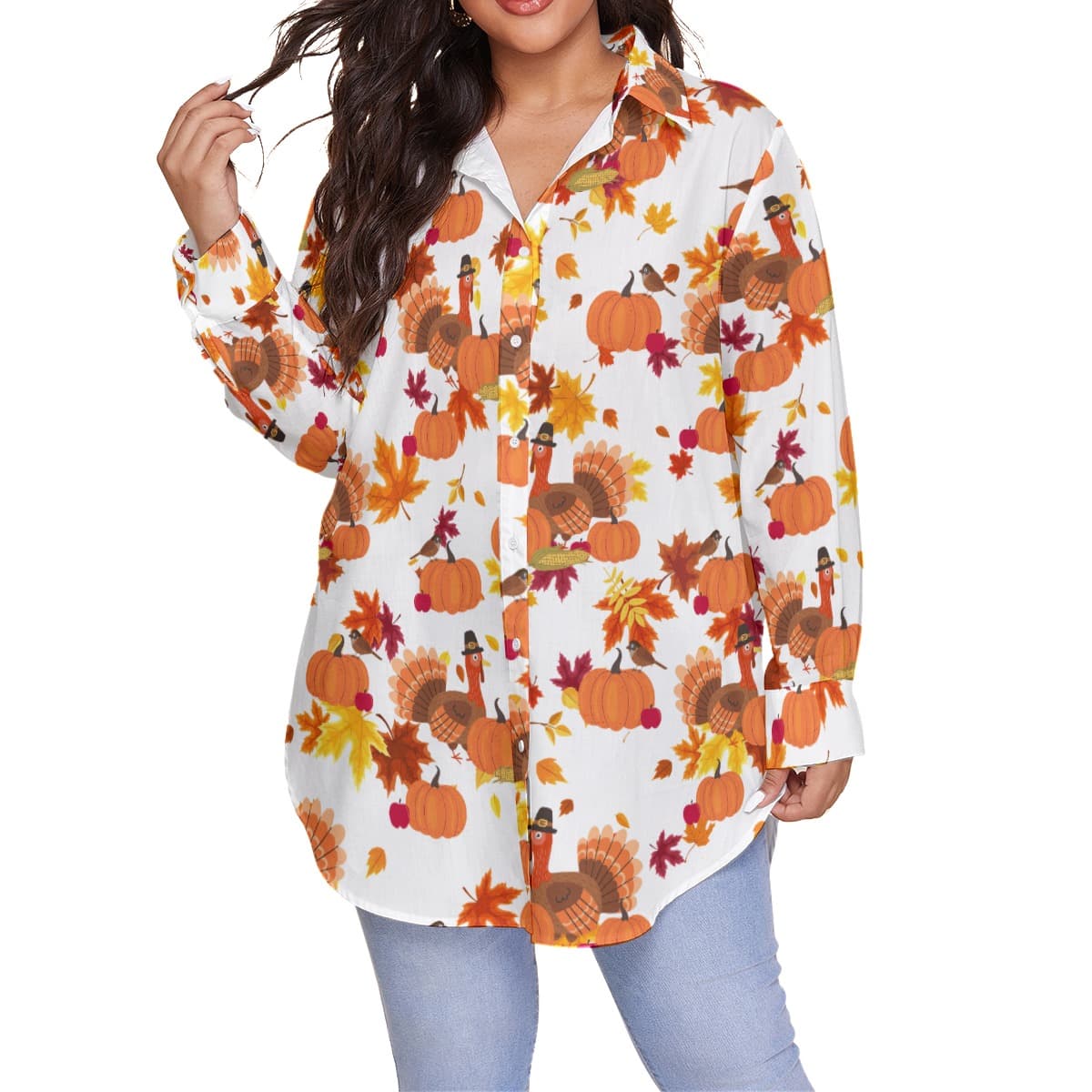 Turkey Thanksgiving Hawaiian Plus Sized Shirt For Women (3)
